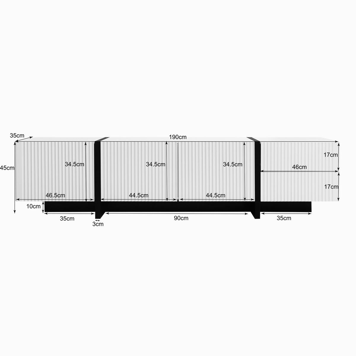 TV-SCHRANK 190cm 3 Türen 2 Schubladen Schwarz-Weiß - Weiß, Holz (44.48/17.48/103.48cm) - FLIEKS