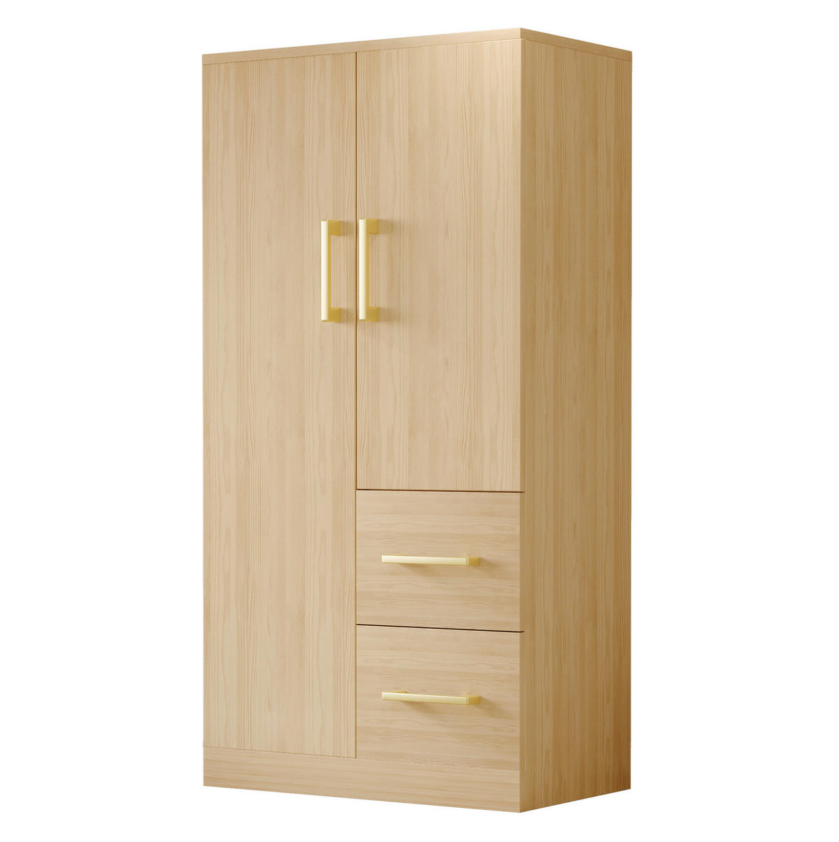 KLEIDERSCHRANK aus Holz 70x40x135 cm Holzfarbe mit Doppeltüren, 2 Schubladen und großem Stauraum - Naturfarben, Holzwerkstoff (70/135/40cm) - Modfu