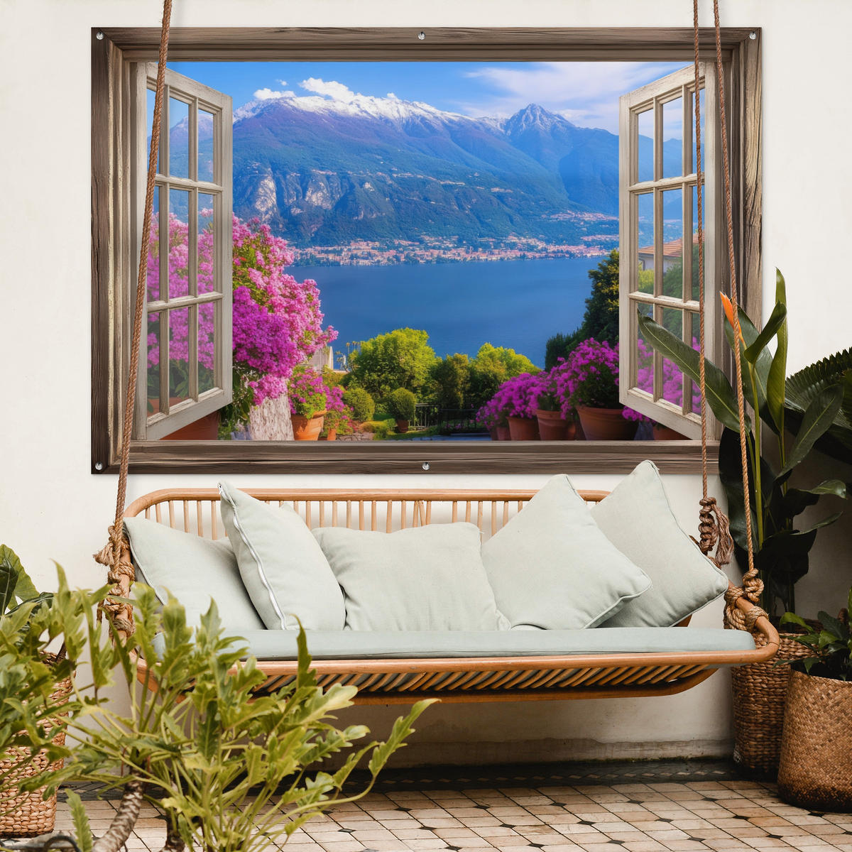 ZAHRADNÍ PLAKÁT Průhled - Hory - Krajina - Výhledy - Jezero 180x120 cm - modrá, plast (180/120/0.2cm) - OnlyWow