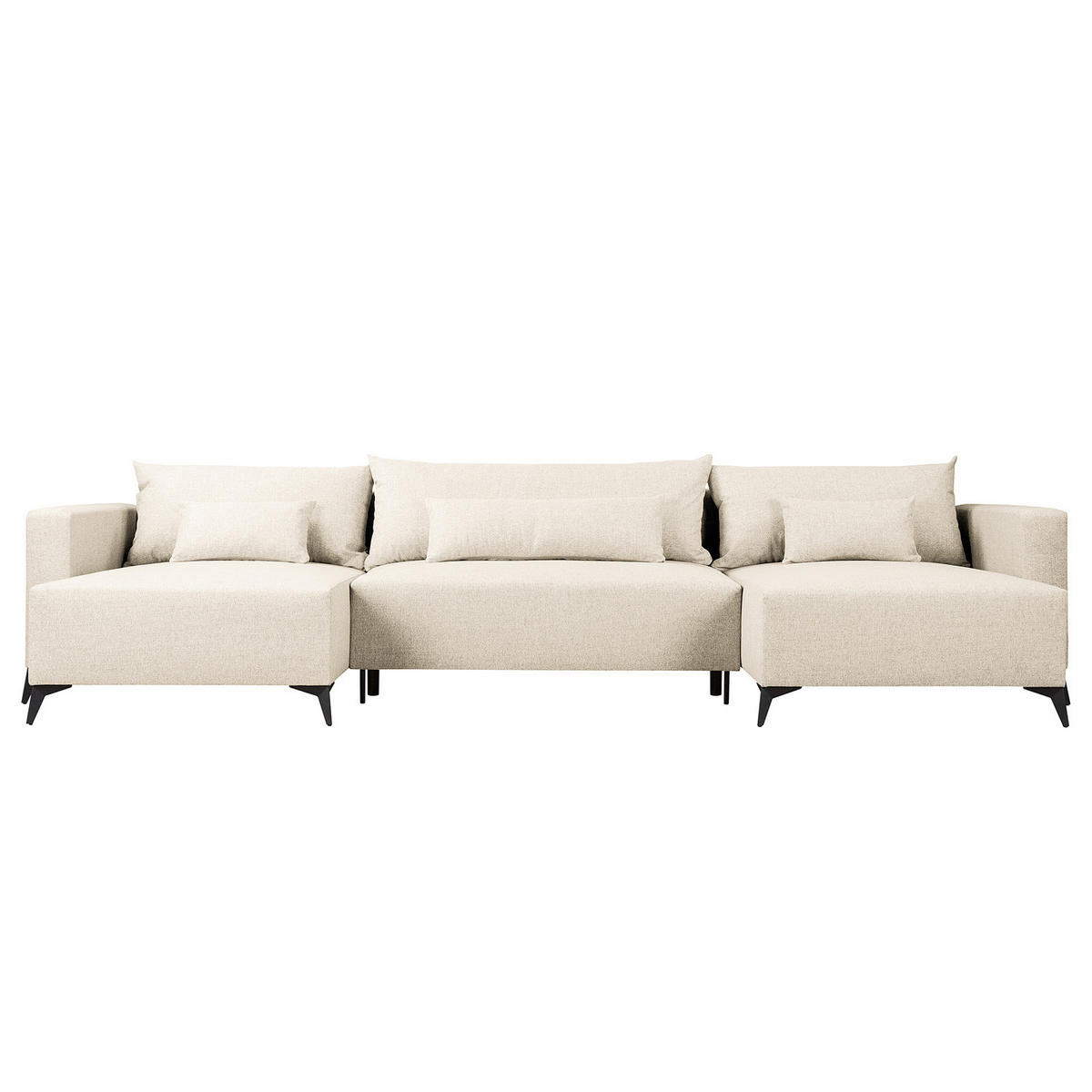 WOHNLANDSCHAFT - Beige/Schwarz, Textil (382/81/148cm) - home24