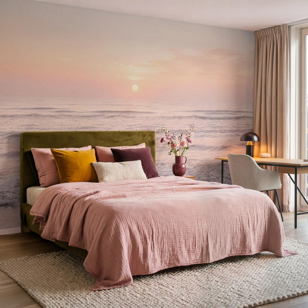 TAPETE - Sonne - Strand - Rosa - 350x220 cm - Hellrosa, Papier (350/220cm) - OnlyWow
