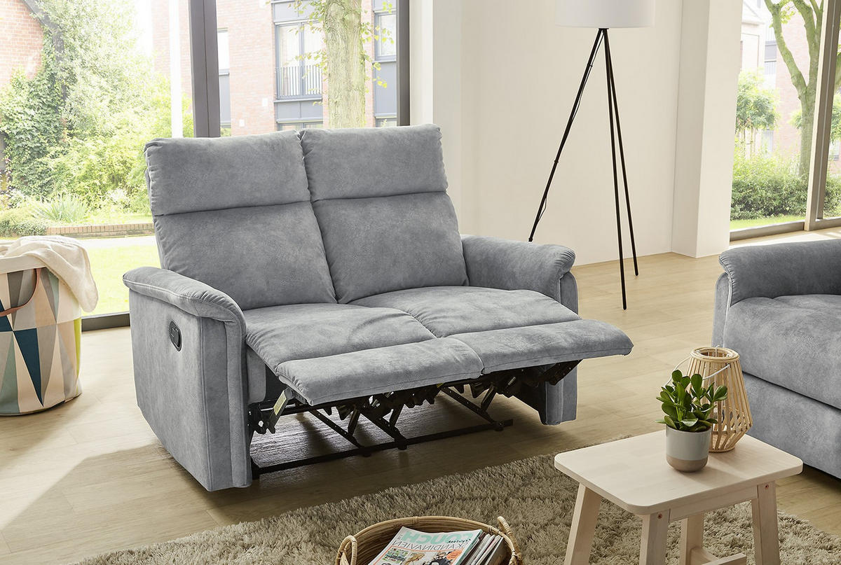 2-SITZER-RELAXSOFA Federkern, Liegefunktion verstellbar durch halbautomatische Relaxfunktion B130/T90/H100 cm, Velours Vintage Grau / 15127 - Hellgrau/Schwarz, Textil (130/100/90cm) - luma-home