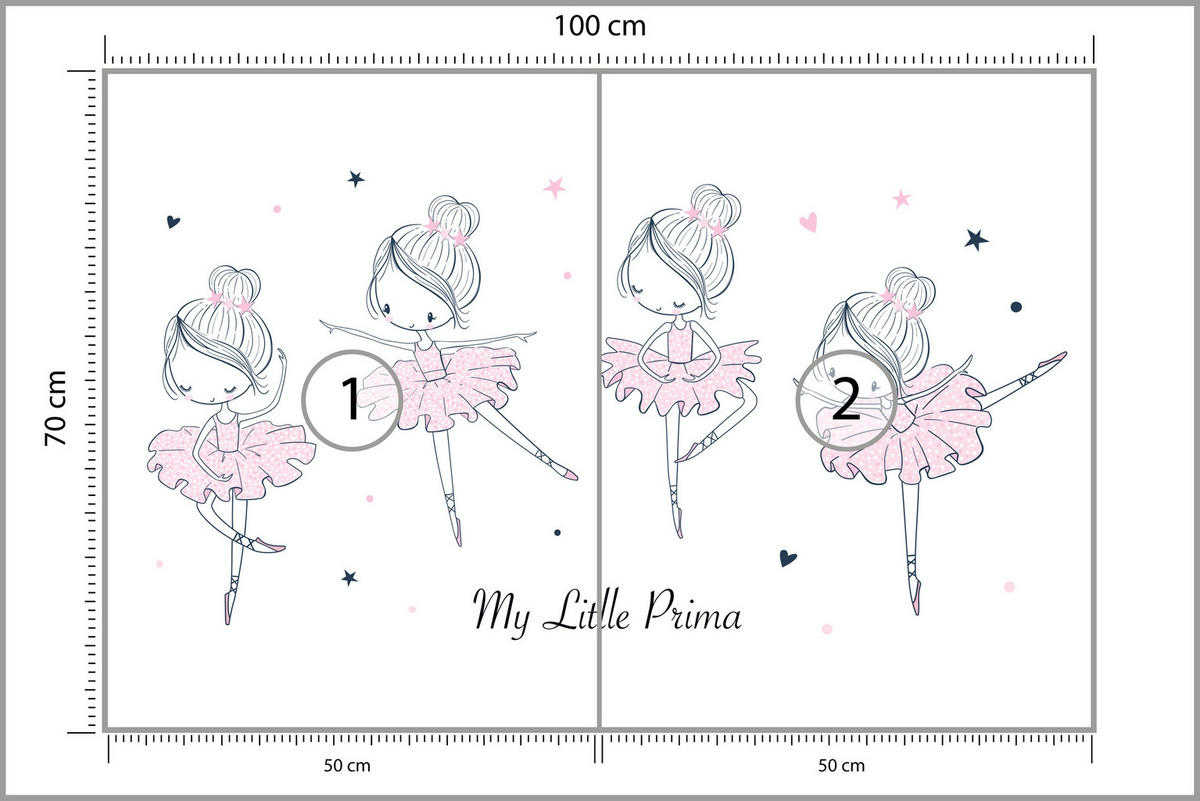 FOTOTAPETE für Kinderzimmer Kleine Ballerinen Tanzen Herzen Sterne 100x70 - Weiß, Papier (100/70cm) - Muralo