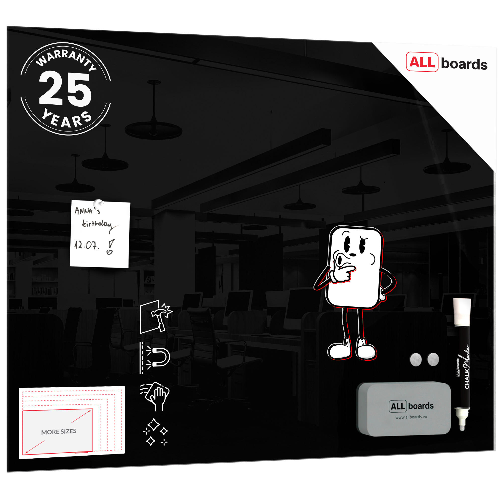 GLASBOARD - Schwarz 80x60cm - Schwarz, Glas (80/60/0.7cm) - ALLboards