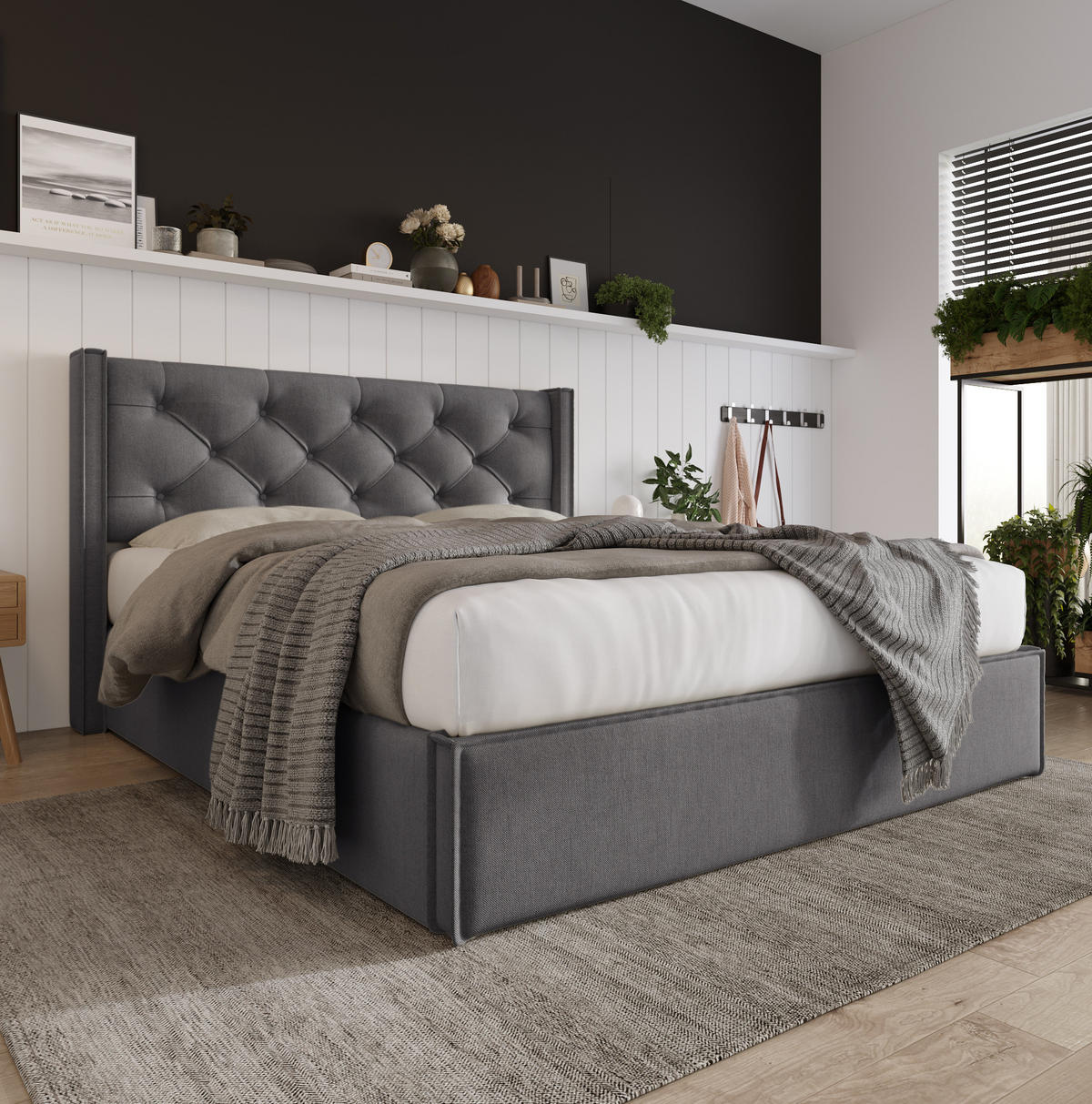 POLSTERBETT 140/200 cm mit Bettkasten und gepolstertem Kopfteil in Grau - Grau, Textil (140/200cm) - BEAOK