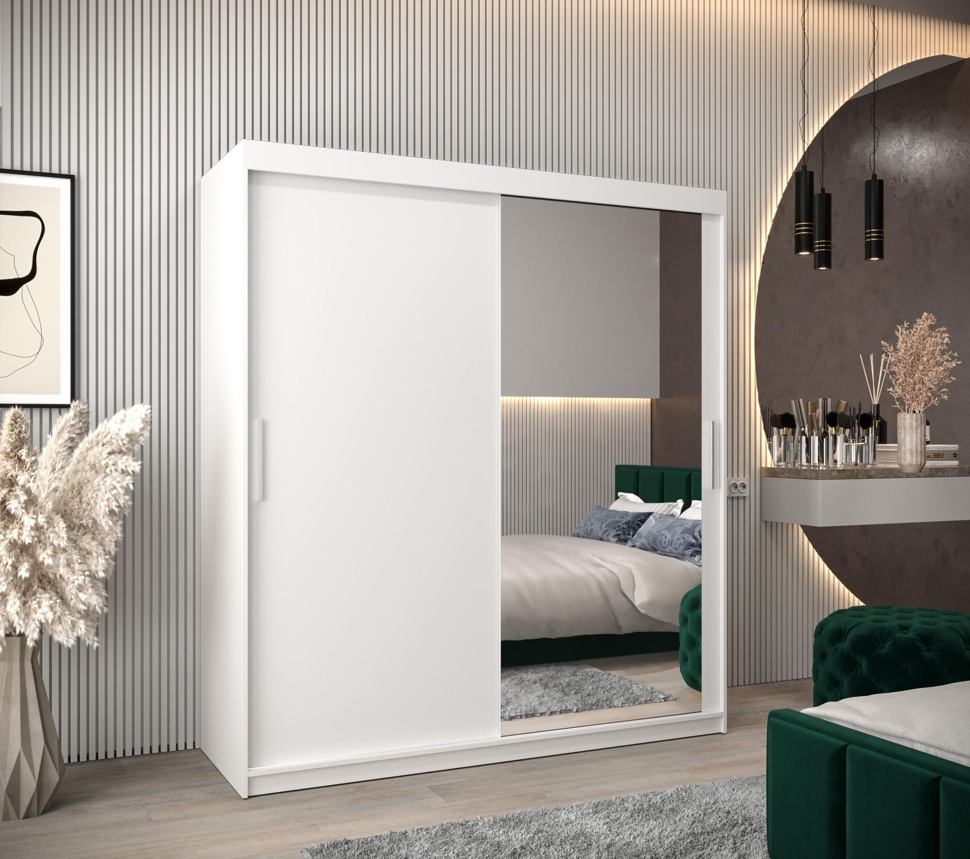 SCHWEBETÜRENSCHRANK 200/180/62 2-türig - Silberfarben/Weiß, Holz/Kunststoff (180/200/62cm) - Abiks Möbel