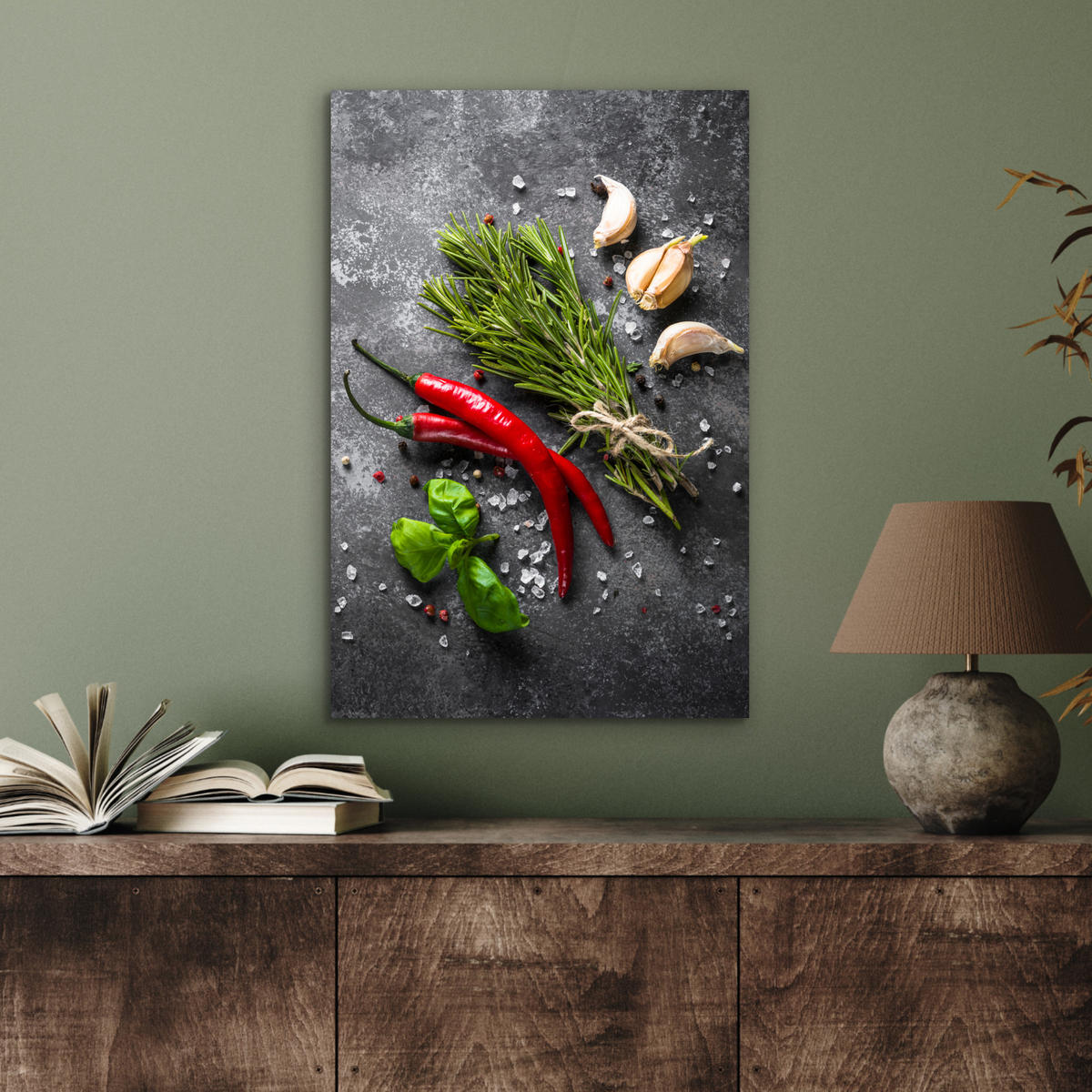 METALLBILD Pfeffer - Kräuter - Gewürze - Beton 40x60 cm - Dunkelgrau, Metall (40/60cm) - MuchoWow