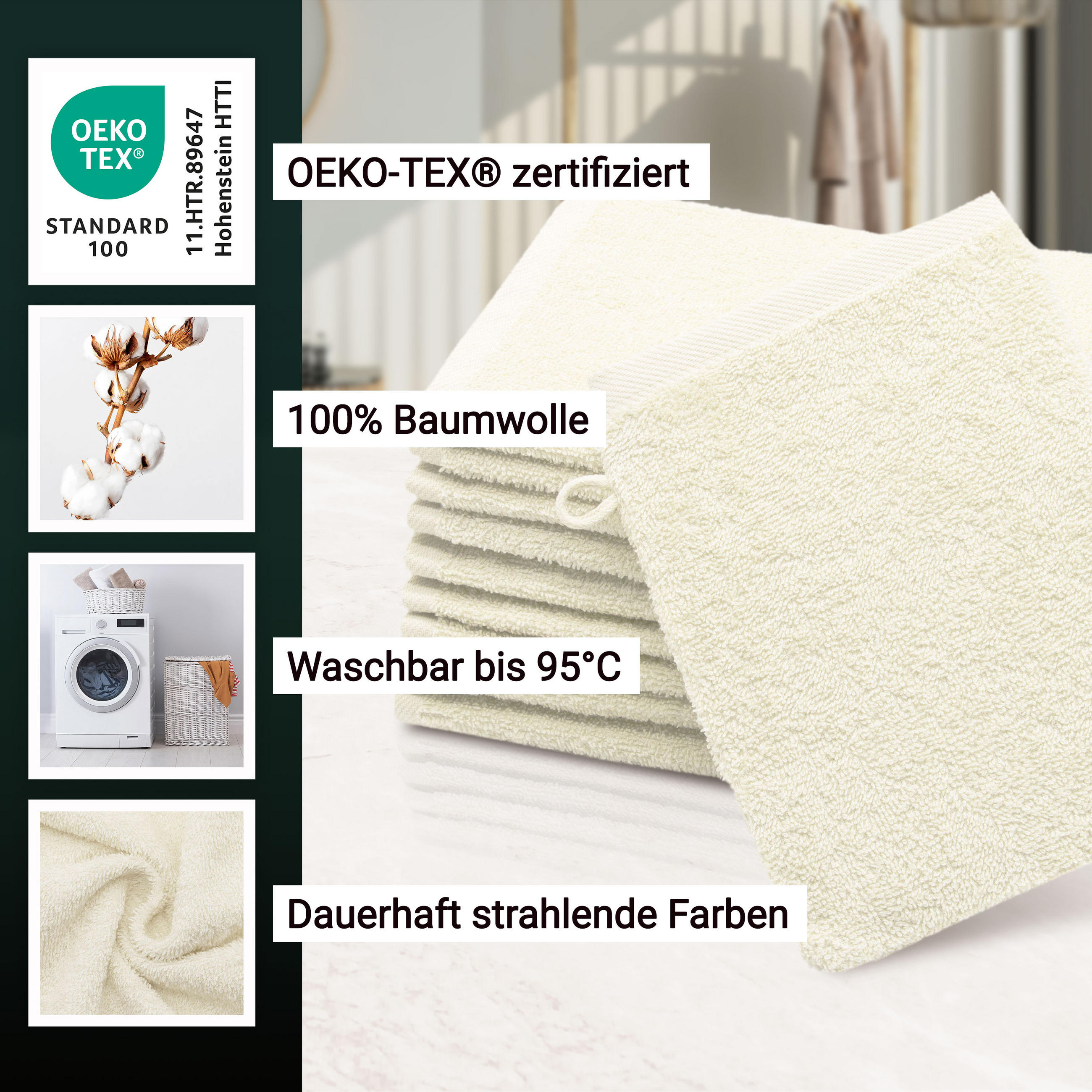 WASCHHANDSCHUH, 10er-Set, 16x21 cm, 100% Baumwolle, Braun - Creme, Textil (16/21cm) - Zollner