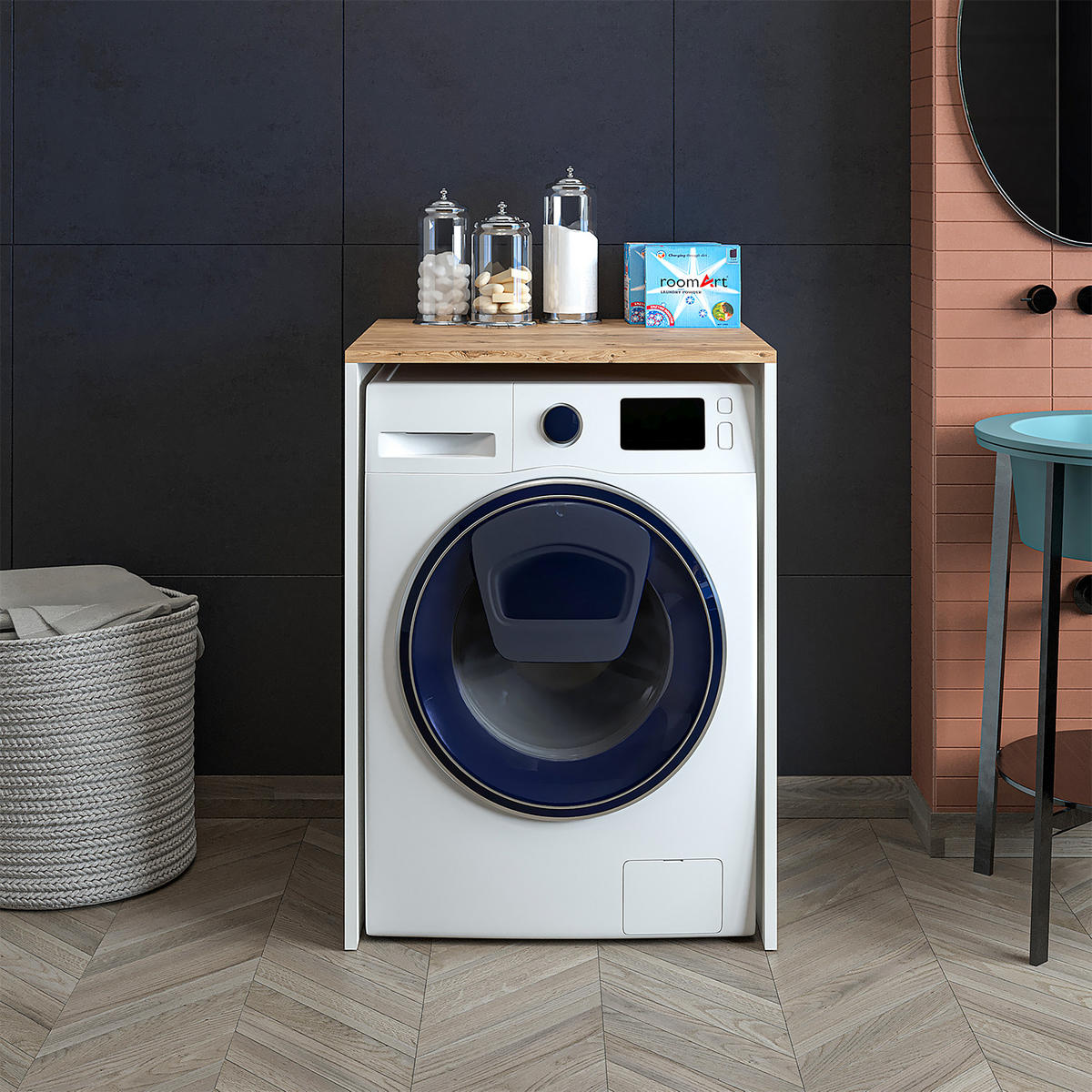 WASCHMASCHINENSCHRANK Atlantic IV 65cm Breit, 90cm Hoch - Eiche Bianco, Holzwerkstoff (65/90/60cm)