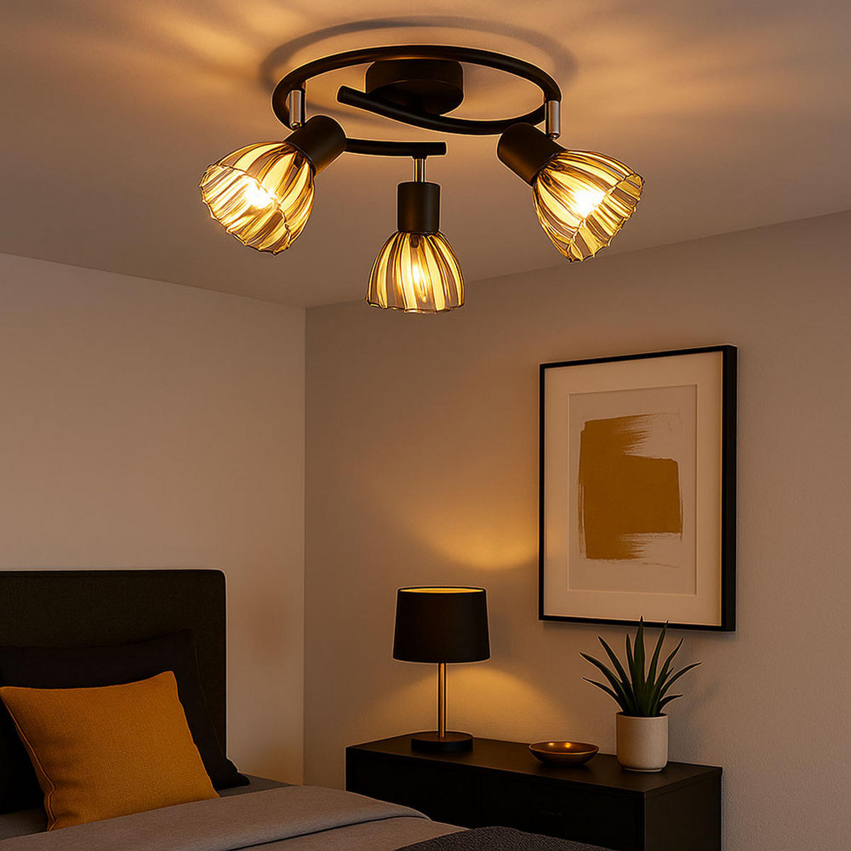 DECKENLEUCHTE Metall Schwarz Glas Rondell - Schwarz, Glas (46/46/19cm) - Globo Lighting