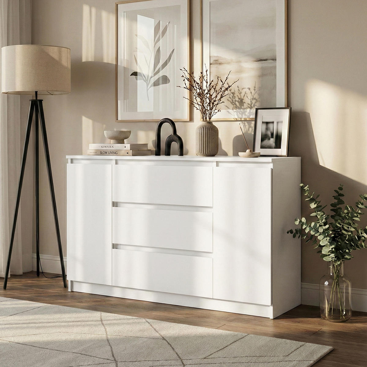 KOMMODE Lemon, mit 2 Türen und 3 Schubladen, 120 cm, Weiß matt - Weiß, Holzwerkstoff (120/78/39cm) - Beautysofa