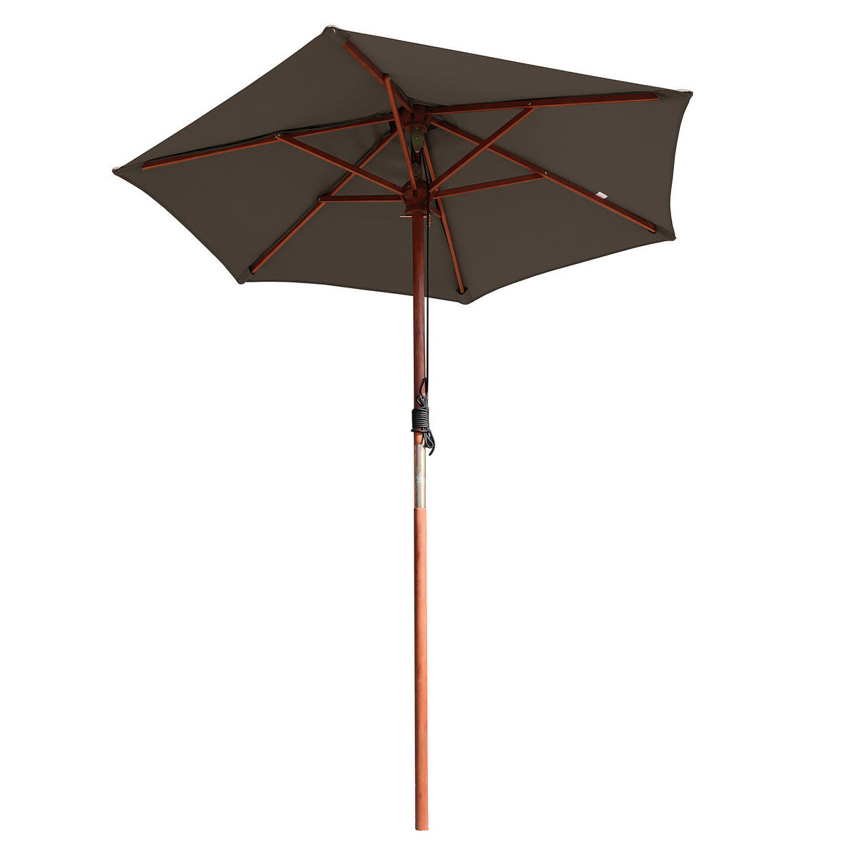 SONNENSCHIRM - Eukalyptus massiv / Polyester - Taupe, Holz/Textil (200/200cm) - home24