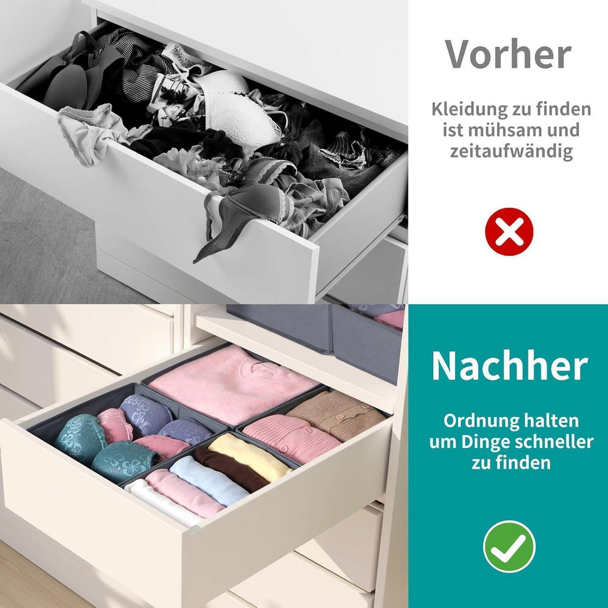 SCHUBLADEN Organizer 4er Set Grau 50x58 cm - Multicolor, Textil (24/11/26cm)