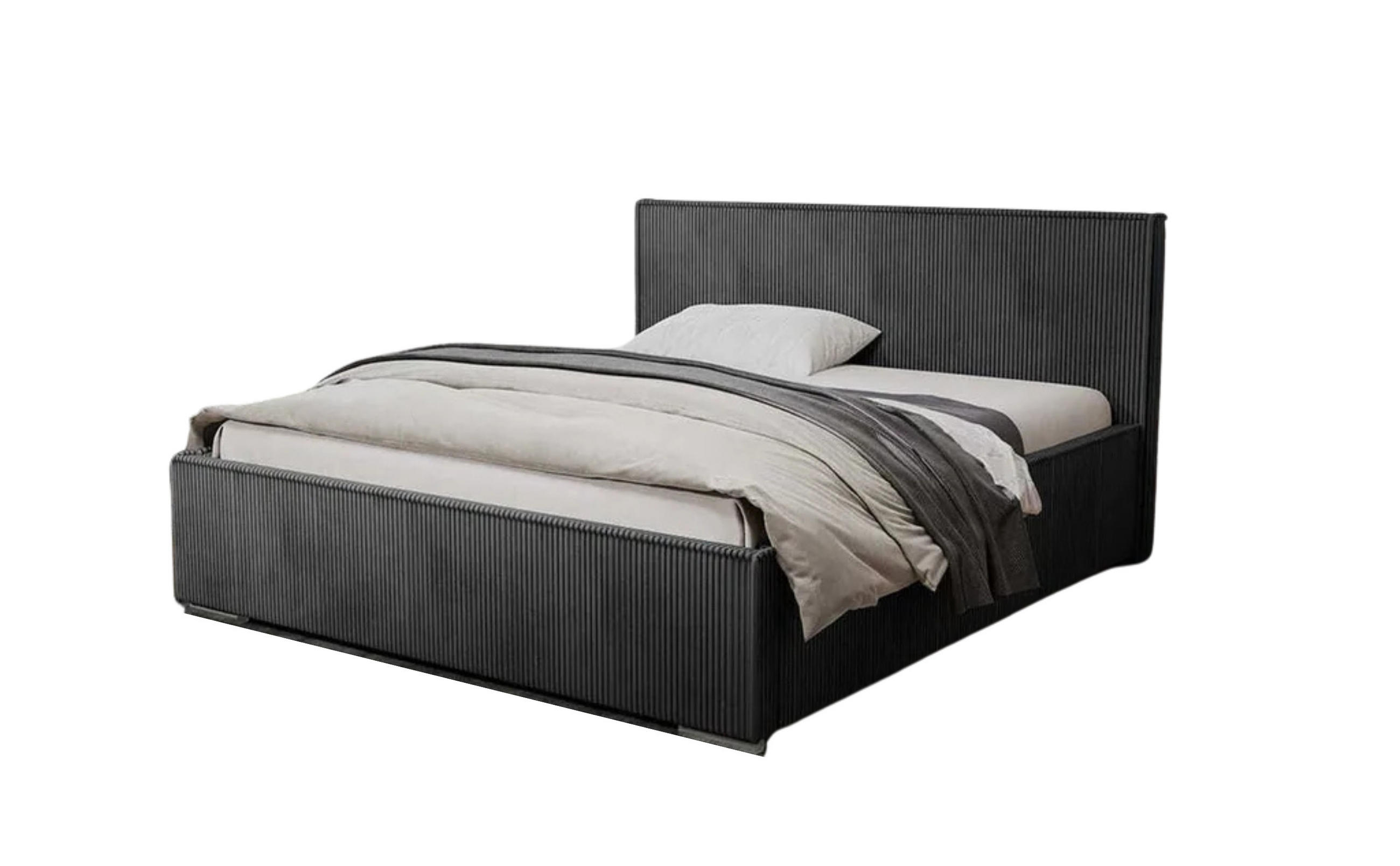 POLSTERBETT LUIS mit Kopfteil, 200 x 200 cm, Doppelbett mit Bettkasten und Lattenrost aus Metall, Cordstoff: Dunkelgrau - Dunkelgrau, Holz/Textil (200/200cm) - Agmat-Furniture