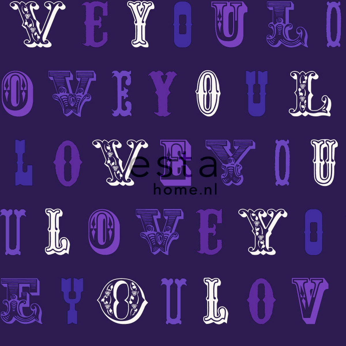 TAPETE love you - Sprüche 53 cm x 10.05 m - Lila, Papier (53/1000cm) - ESTAhome
