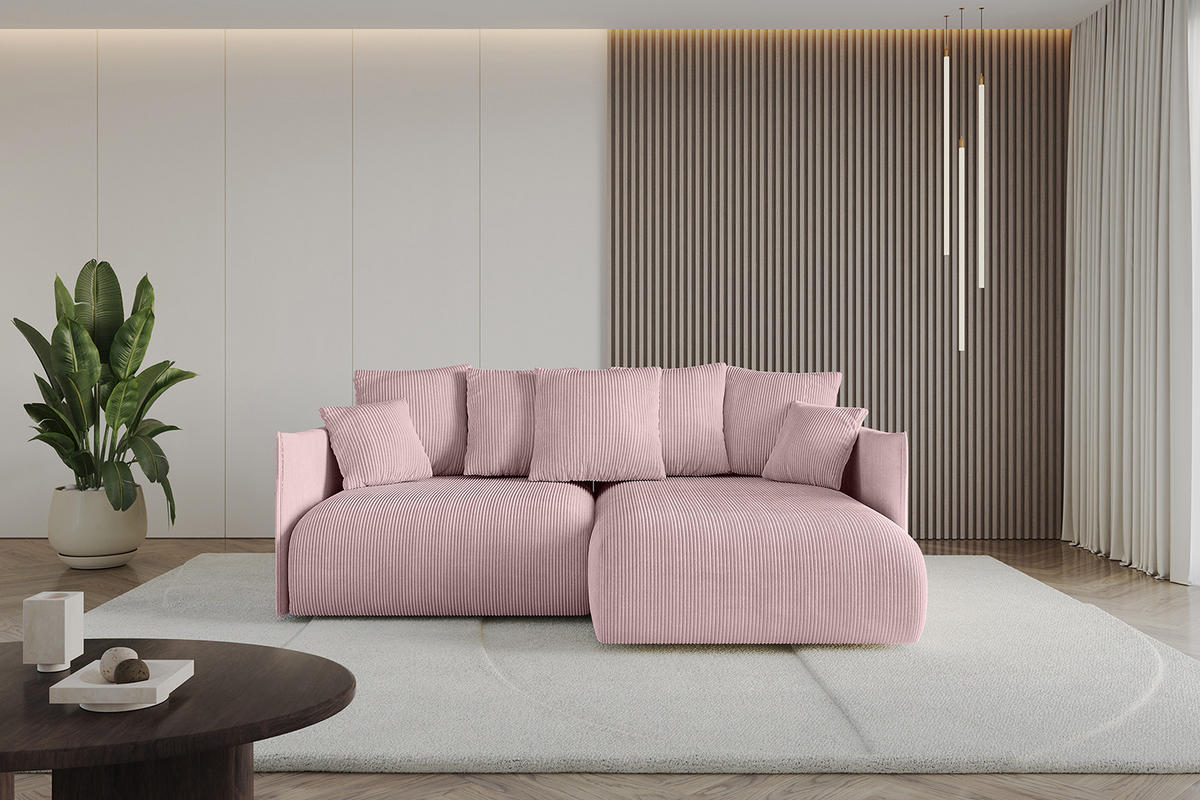 ECKSOFA Ottomane rechts ONESK-L 216x177x72 Rosa Cord - Rosa, Holzwerkstoff/Kunststoff (177/216cm) - ALTDECOR