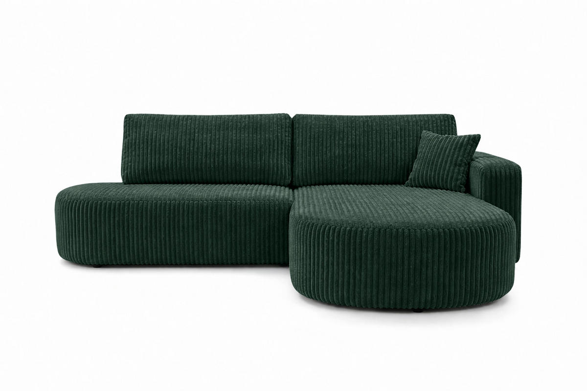 ECKSOFA Mit Schlaffunktion Und Bettkasten, Cordstoff Tilia, Grün, Rechts, ROUND ONE OPEN XL - Grün, Holz (262/175cm) - Kaiser Möbel