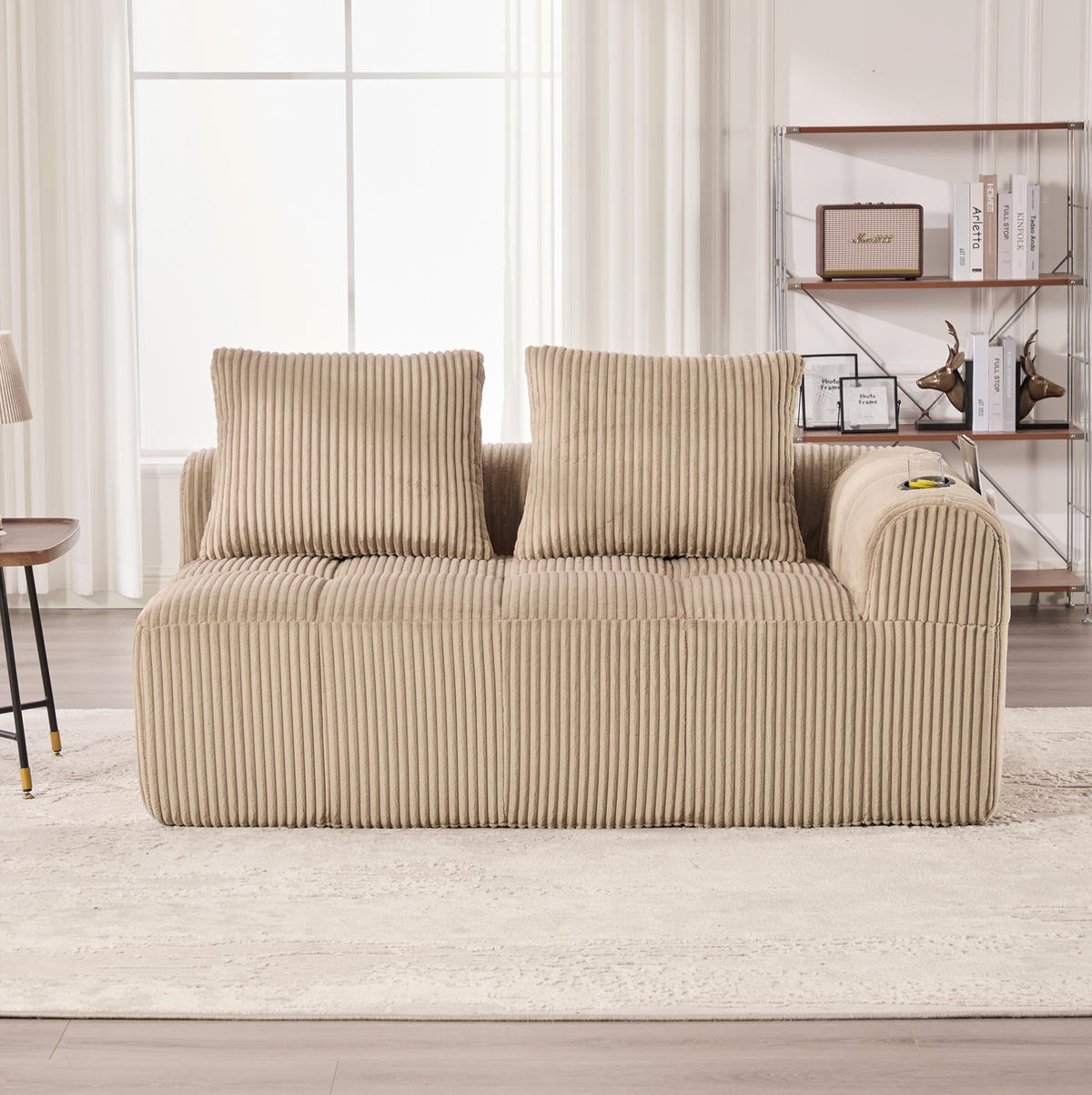 2-SITZER Sofa aus Cord 158x93x61 cm in Beige mit Seitenfächern & Becherhaltern - Beige, Textil (93/61/158cm) - Modfu