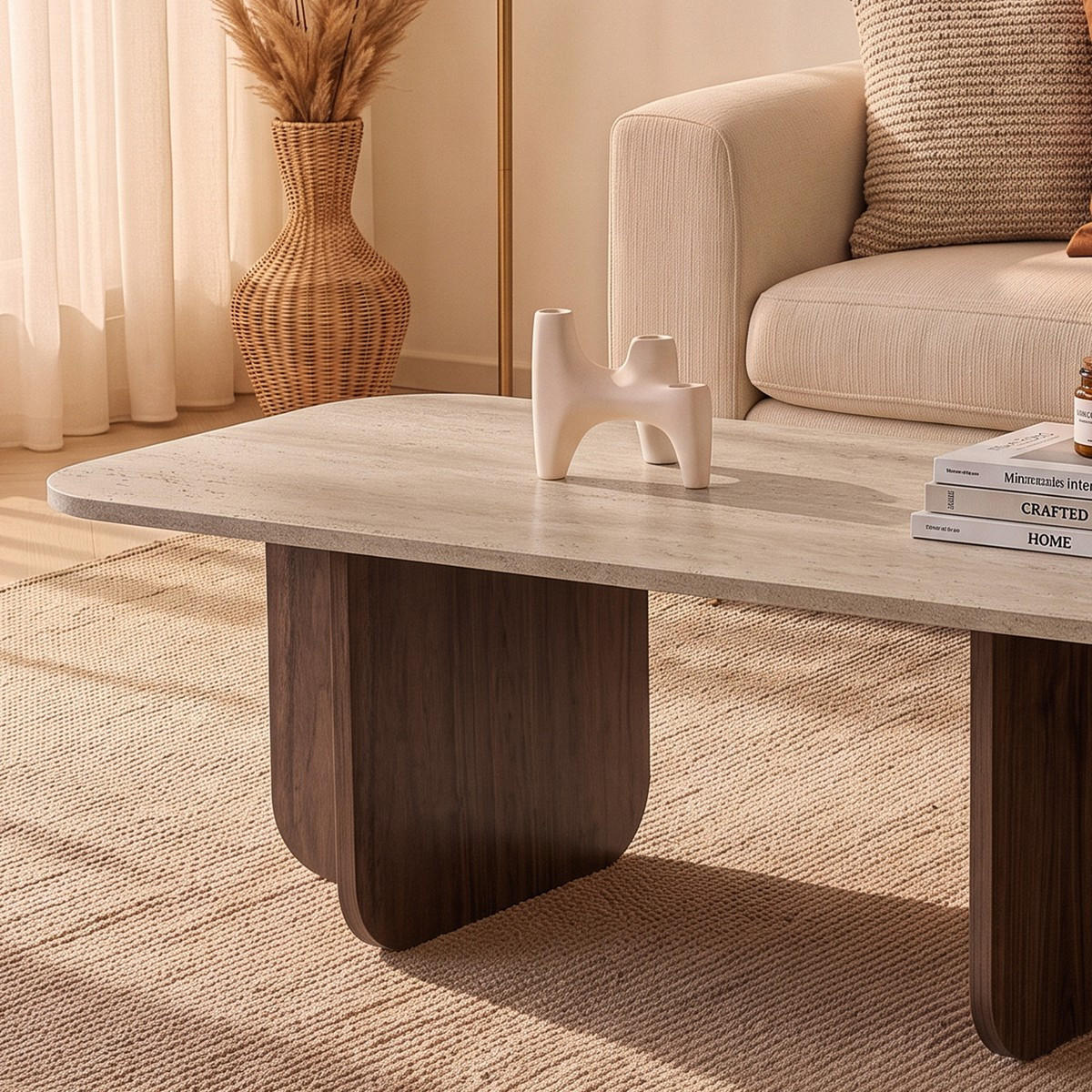 COUCHTISCH RECHTECKIG abgerundete kanten 41,4/120/60 cm - Braun, Holzwerkstoff (120/60/41.4cm) - Calicosy
