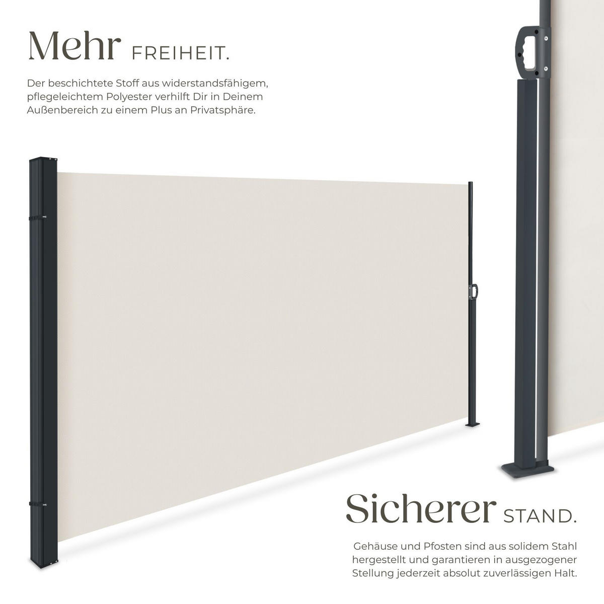 SEITENMARKISE , ausziehbar, mit Aufrollmechanismus, beige - Beige, Kunststoff (300/160/9cm) - tectake