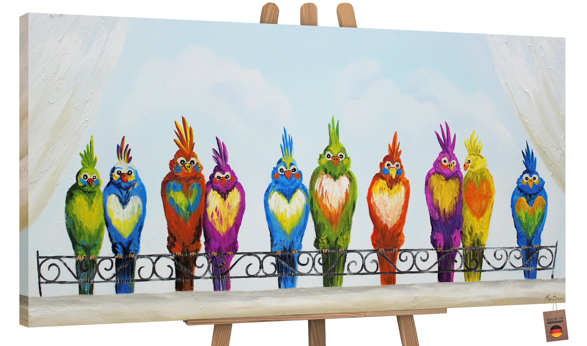 GEMÄLDE Lustige Vögel auf Keilrahmen 200x100 cm - Multicolor, Holz (200/100cm) - YS-art gallery