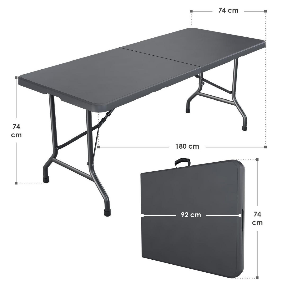 GARTENTISCH Easyfold klappbar anthrazit - Anthrazit, Kunststoff (180/74/74cm) - Juskys