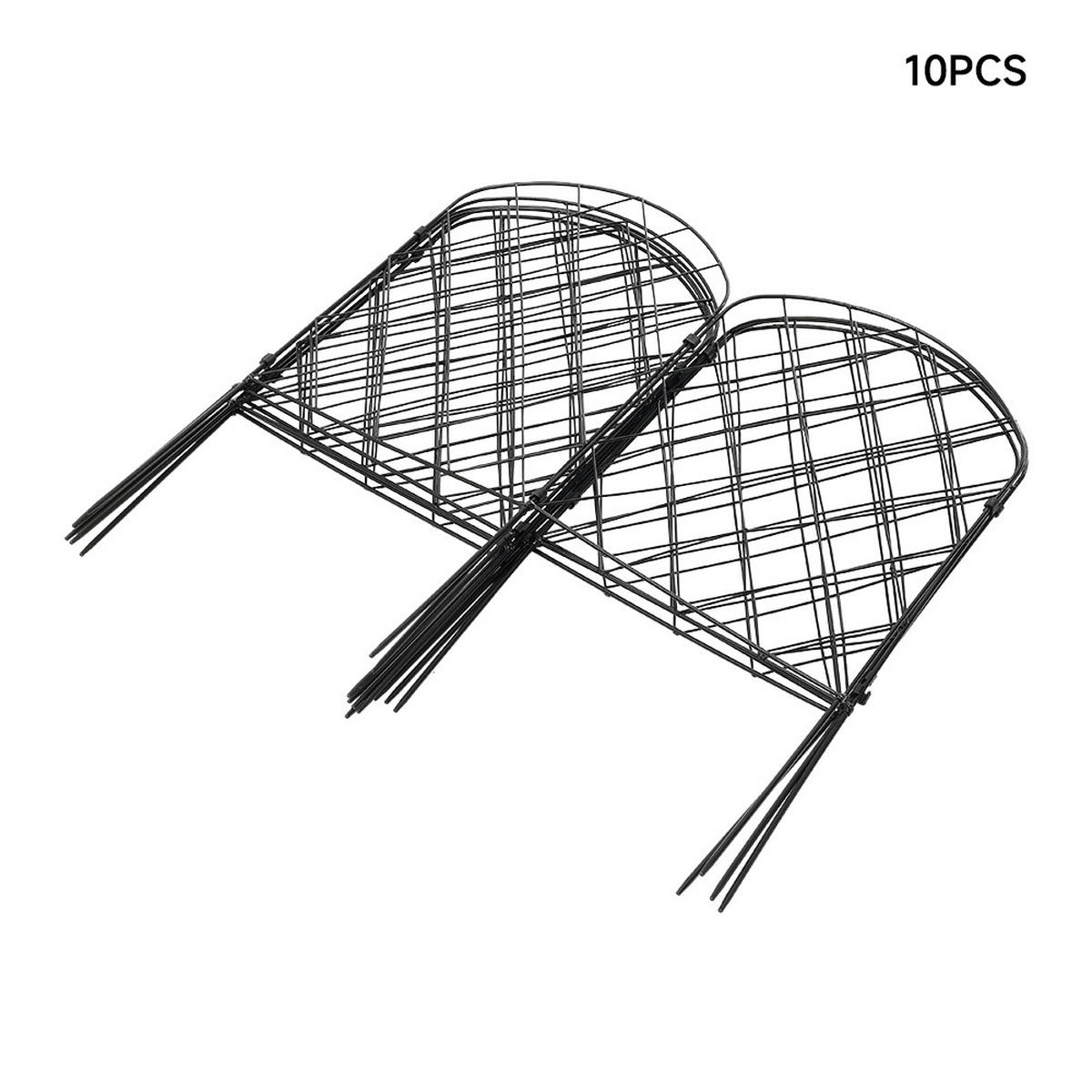 GARTENZAUN 10er set aus pulverbeschichtetem Eisen, Bogen Design, 33x61 cm, schwarz, mit Erdspießen - Schwarz/Weiß, Kunststoff/Textil (33/93/55cm) - Livingandhome