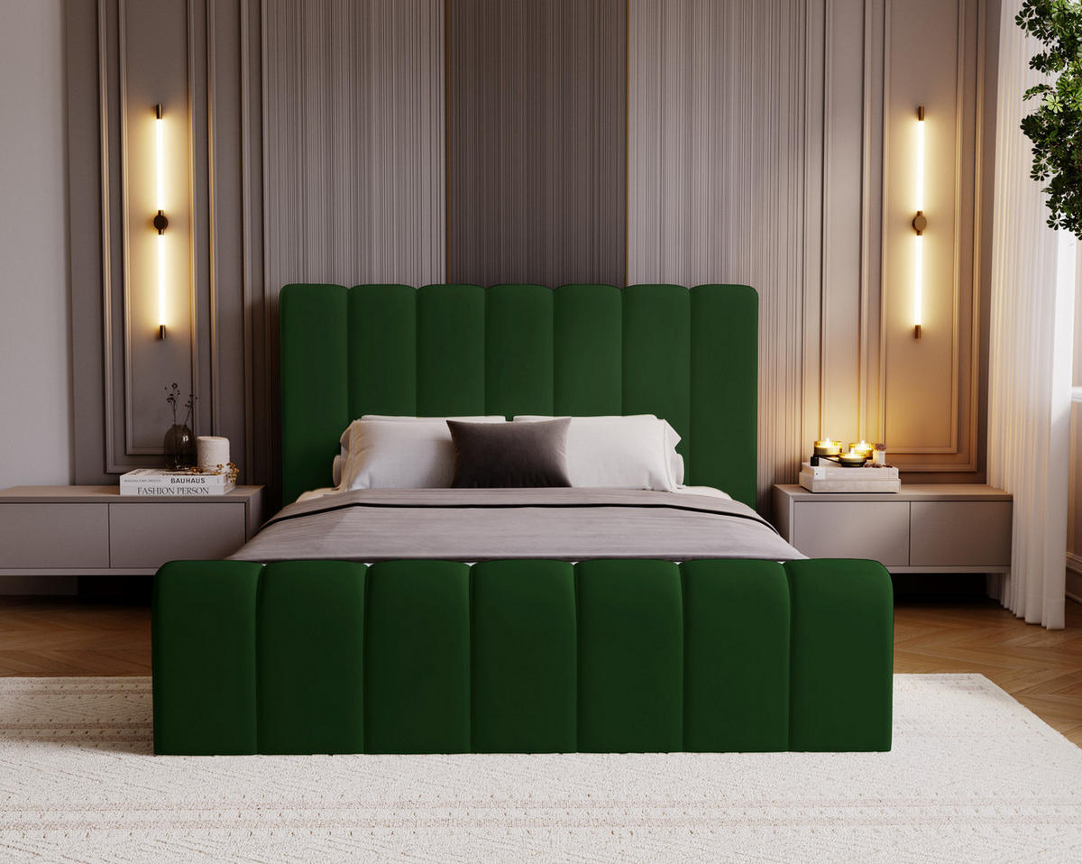 DOPPELBETT 140x200 Valetta mit Bettkasten, Velvet Grün - Grün, Holz/Textil (140/200cm) - Emporius