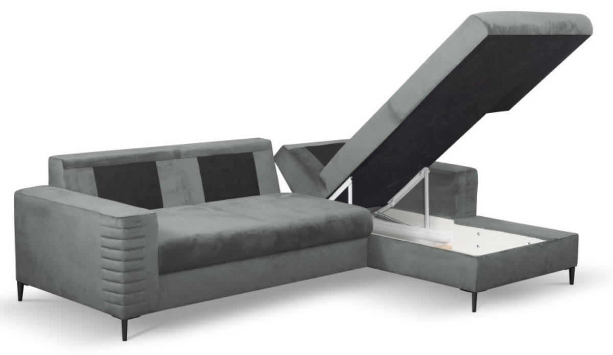 ECKSOFA Grau OLI Ausziehbar Mit Kopfstütze Und Bettkasten Rechts - Grau, Textil (165/253cm) - Sepro Meble