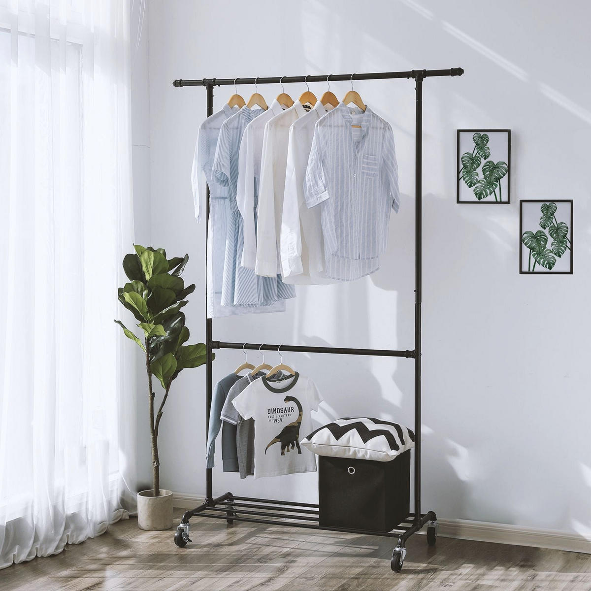 KLEIDERSTANGE - Schwarz, Metall (49/198/130cm) - Hansiro