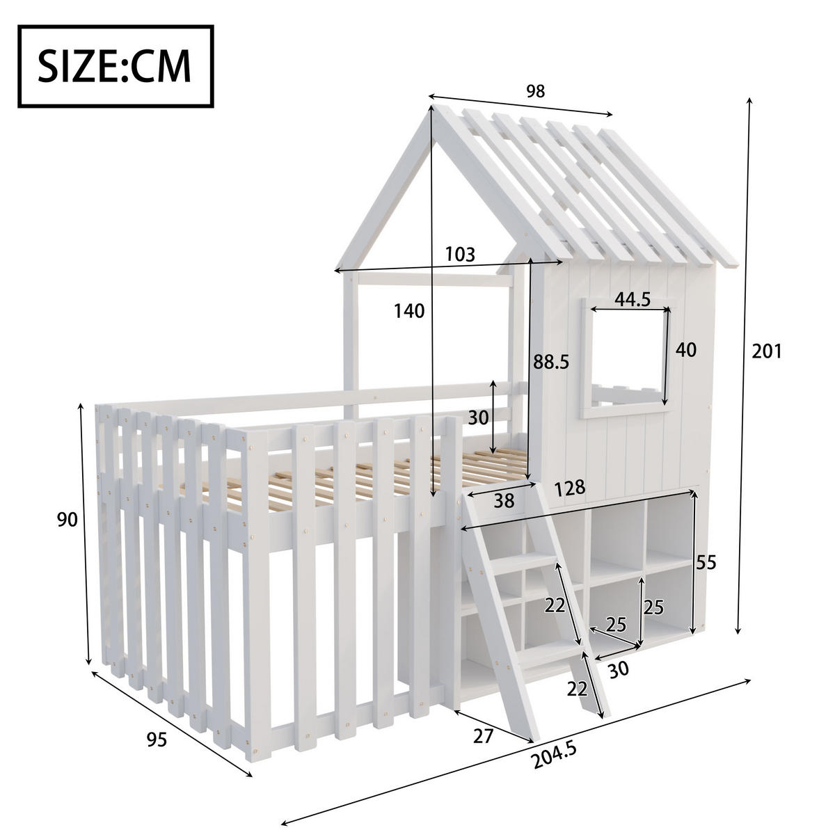 DOMČEKOVÁ posteľ 90/200 cm biela s úložným priestorom a oknami z masívneho dreva - biela, drevo (90/200cm) - OKWISH