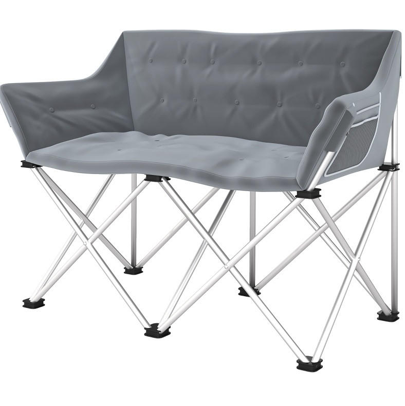 CAMPINGSTUHL 120/57/95 cm klappbar mit Seitentaschen und Metallgestell, Grau - Grau, Metall (120/95/57cm) - Redom
