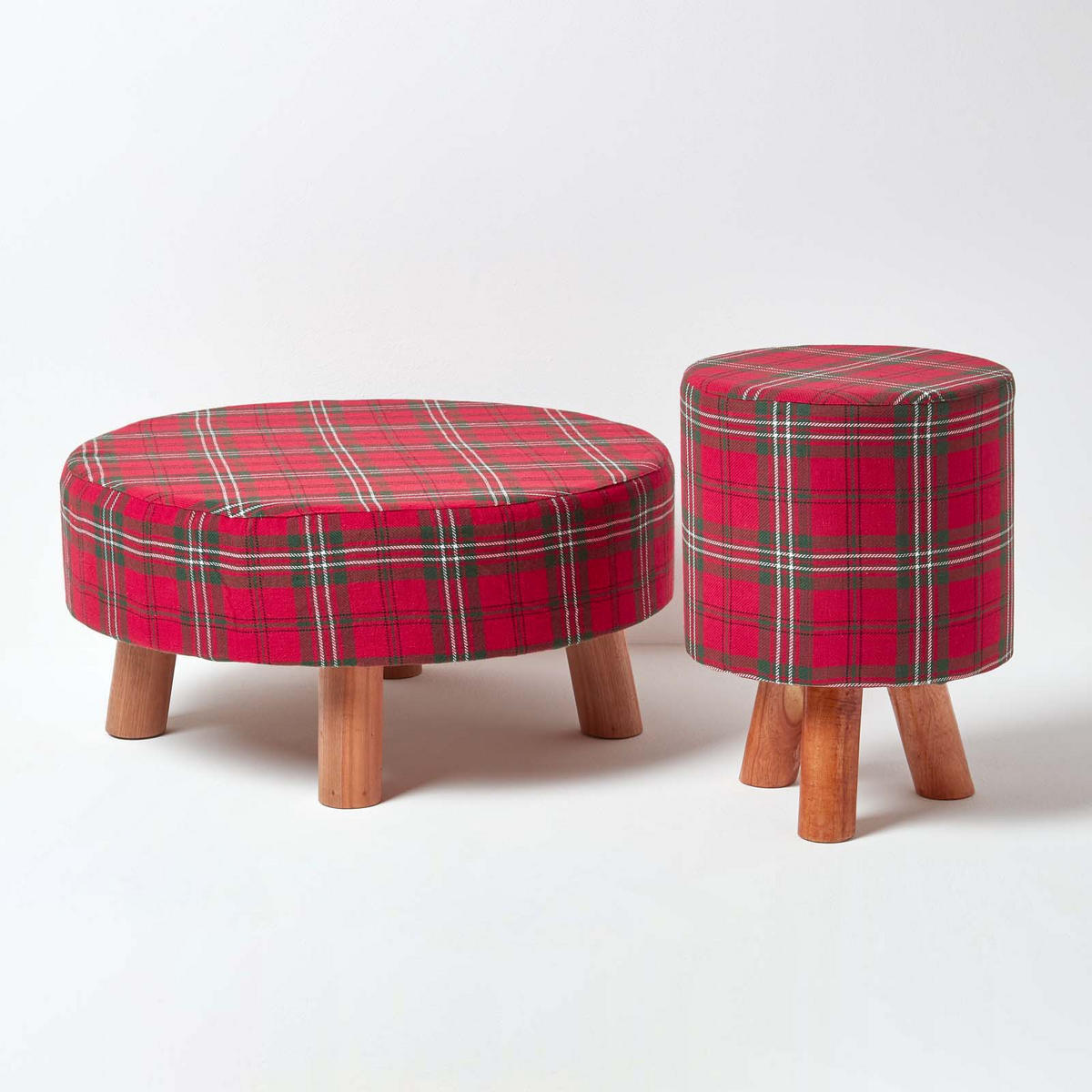 HOCKER Edward Tartan rot kariert, 32/32/42 cm - Rot, Textil (32/42/32cm) - Homescapes