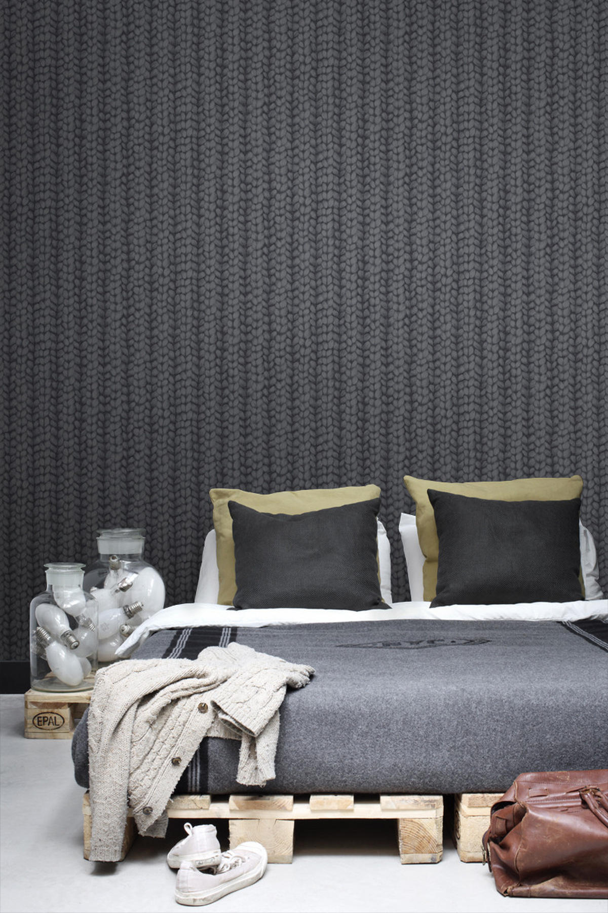 TAPETE grob gestricktes Muster 53 cm x 10.05 m - Schwarz, Papier (53/1000cm) - ESTAhome
