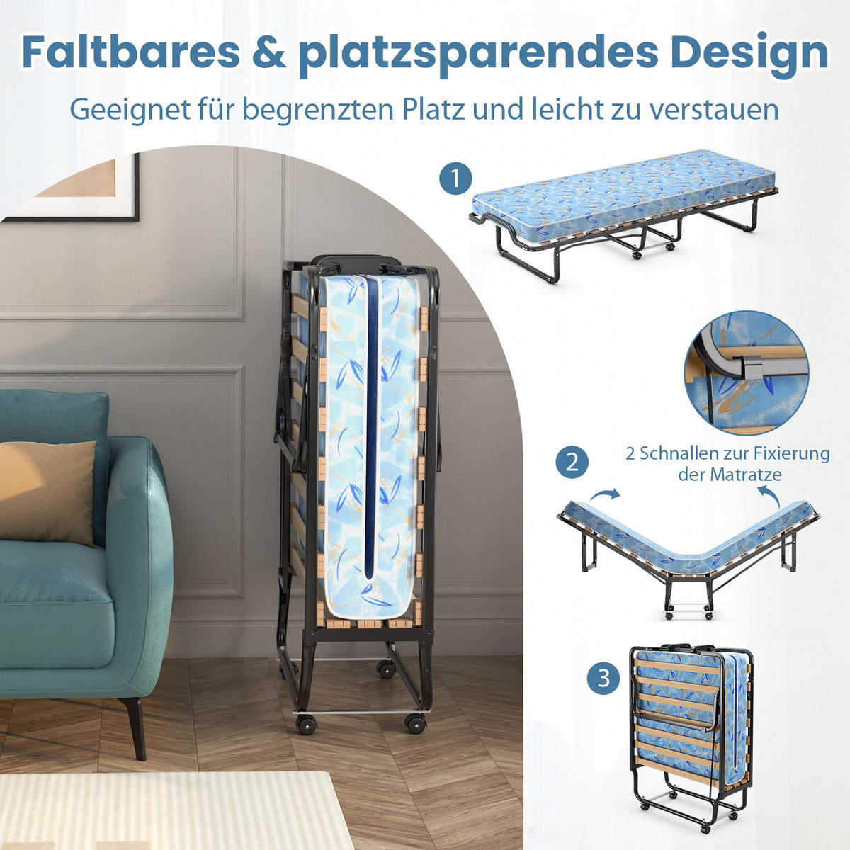 GASTEBETT Blau - Blau, Metall - COSTWAY