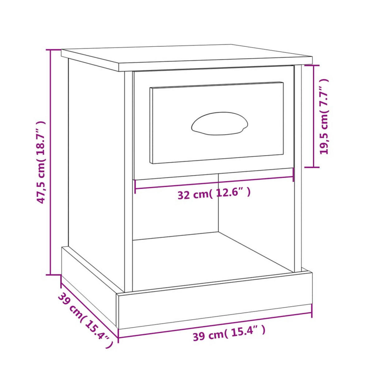NACHTTISCH 2-teilig mit 1 Schublade, 1 Fach 39/39/47,5 cm aus Holzwerkstoff in Weiß - Schwarz/Weiß, Holz (39/47.5/39cm) - vidaXL