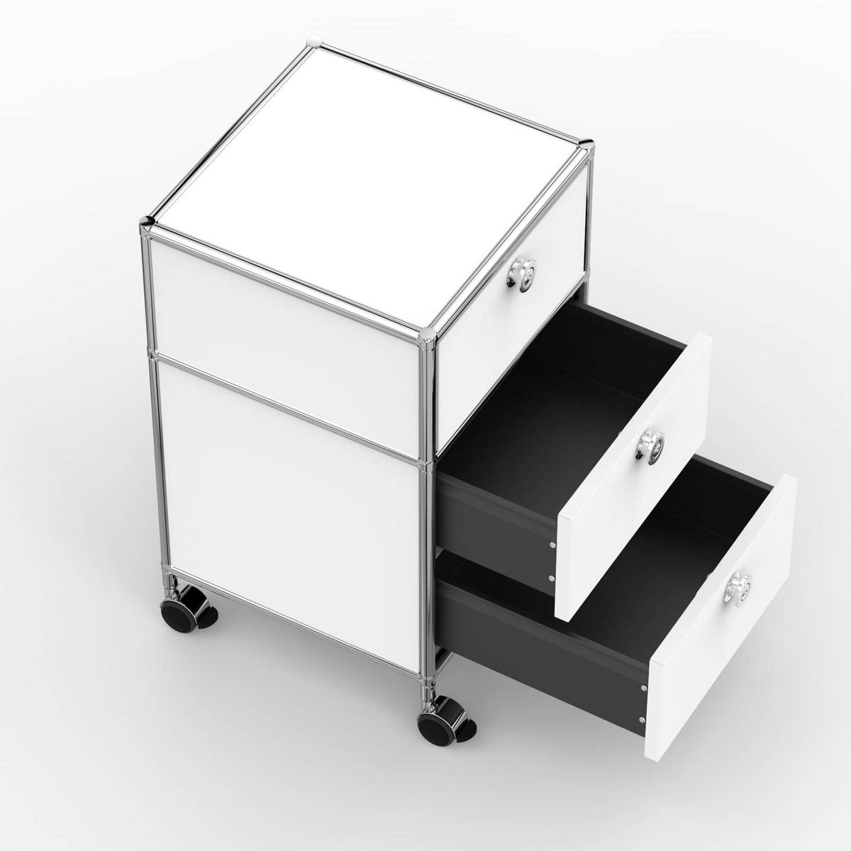 BÜRO-ROLLCONTAINER, Metall, 40 cm, 1 Schublade + 1 Doppelschublade, Weiß - Chromfarben/Silberfarben, Metall (40/68.2/39.7cm) - Versee