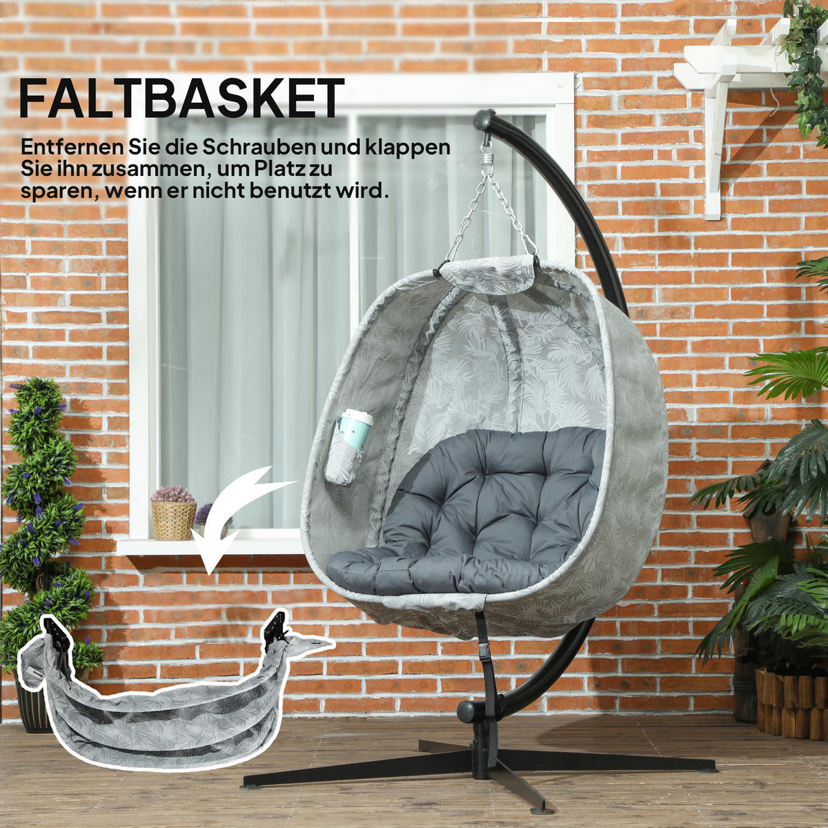 HÄNGESESSEL für den Außenbereich, Grau - Grau, Metall (90/180/126cm) - Outsunny