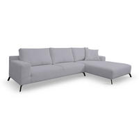 ECKSOFA Aspen in L-Form, Coach Farbe: Hellgrau, Velourstoff, Ottomane Rechts - Hellgrau, Textil (312/187cm) - VENASI MÖBEL