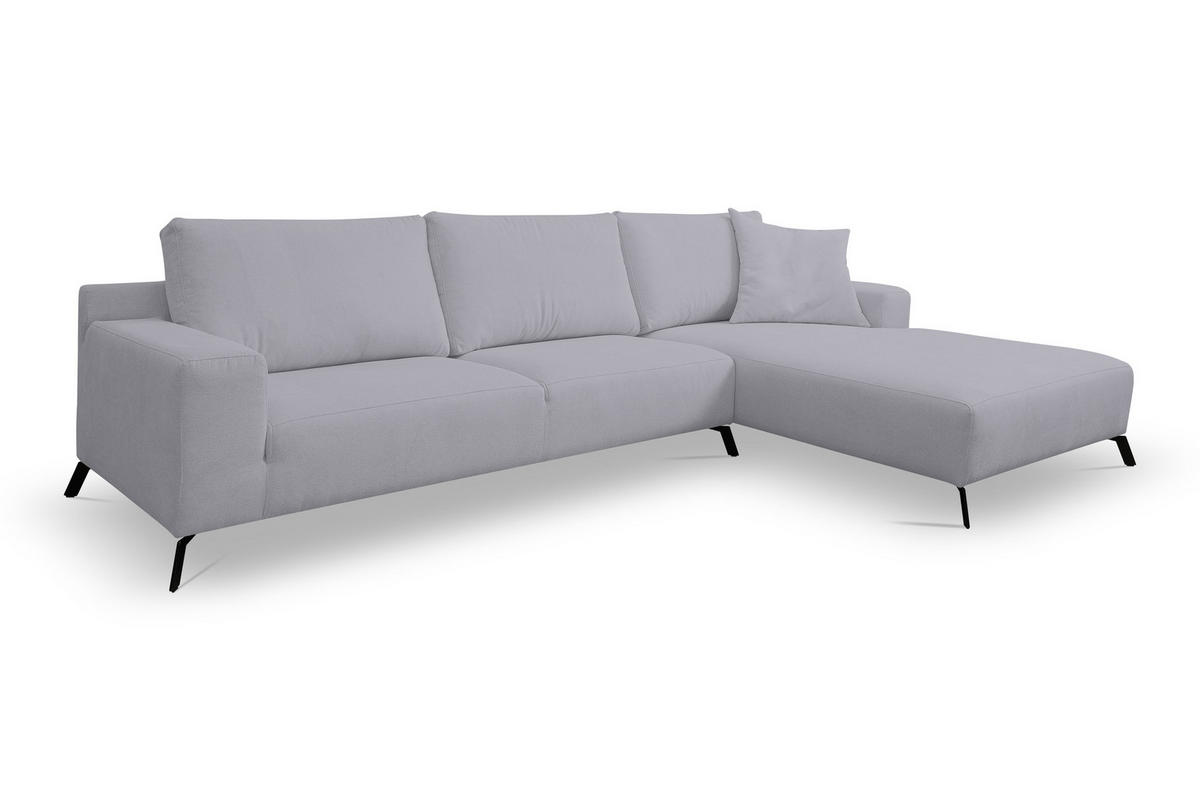 ECKSOFA Aspen in L-Form, Coach Farbe: Hellgrau, Velourstoff, Ottomane Rechts - Hellgrau, Textil (312/187cm) - VENASI MÖBEL