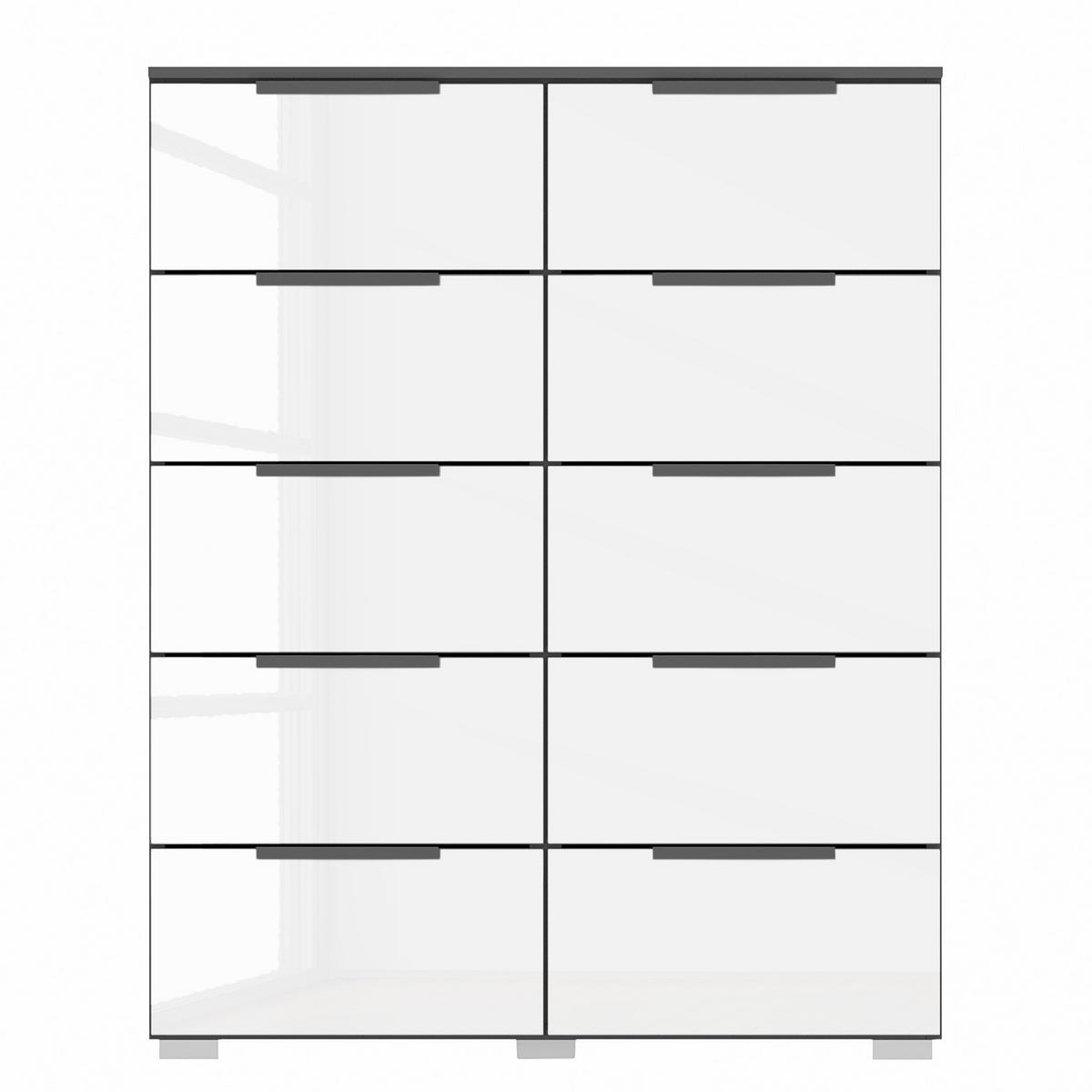 KOMMODE - 10 Schubladen - Weiß Hochglanz/Graphitfarben, Holzwerkstoff (80/100/42cm) - home24