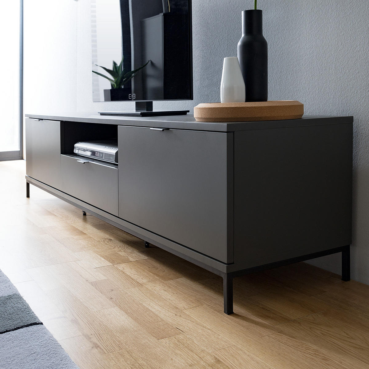 TV-LOWBOARD - Dunkelgrau - Dunkelgrau/Schwarz, Holzwerkstoff (180/45/40cm) - home24