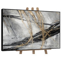 GEMÄLDE Goldener Strich II Schattenfugenrahmen Schwarz 140x100 cm - Schwarz, Holz (140/100cm) - YS-art gallery