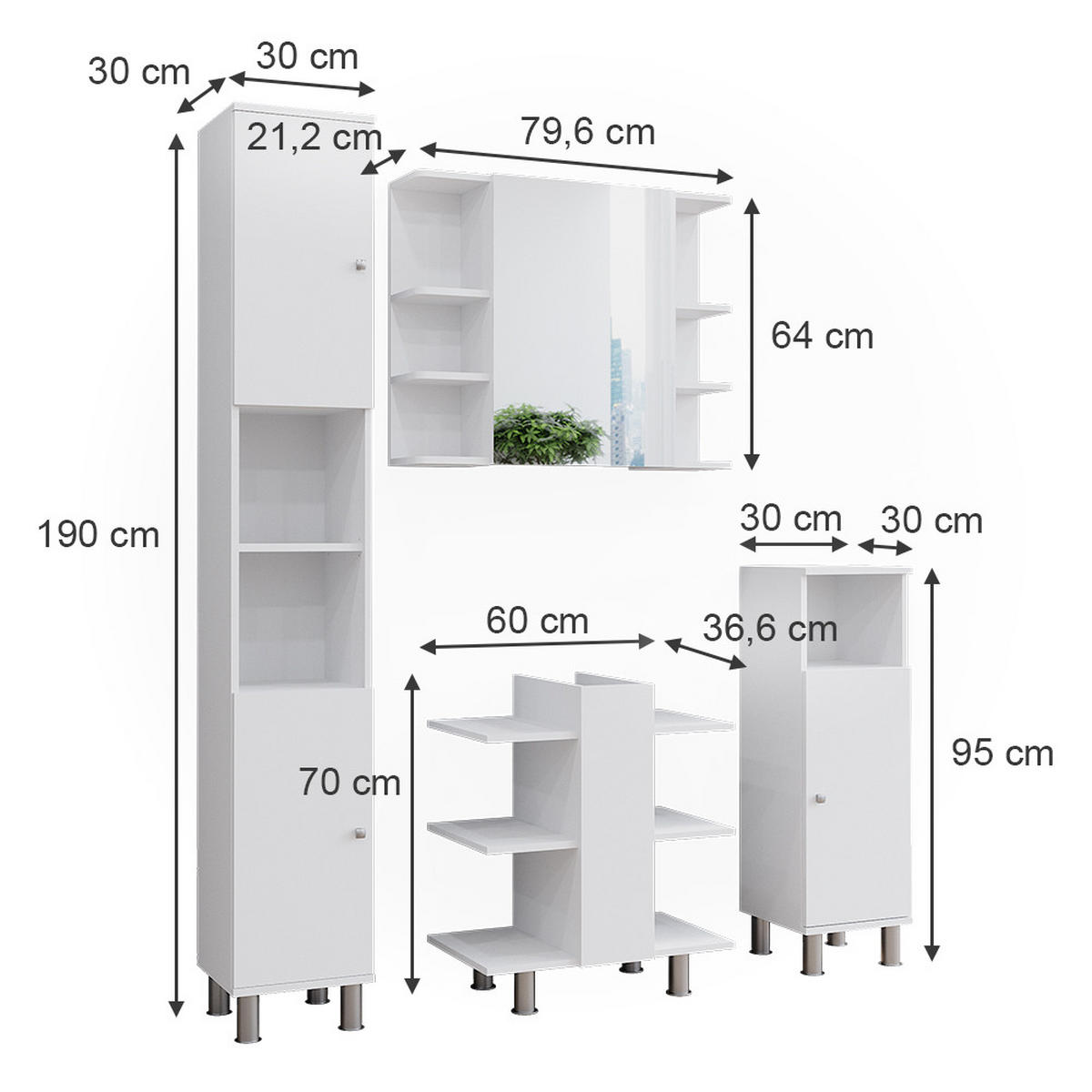 BADMÖBEL-SET Fynn Weiß 4 Teile - Weiß, Holzwerkstoff (79.6/190/36.6cm) - Vicco