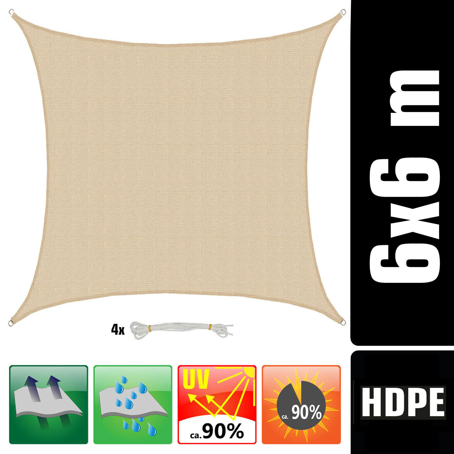 UV-SONNENSEGEL 6/6 m, Viereckig, Wasserdurchlässig, Beige - Beige, Kunststoff (600/600cm) - Amanka