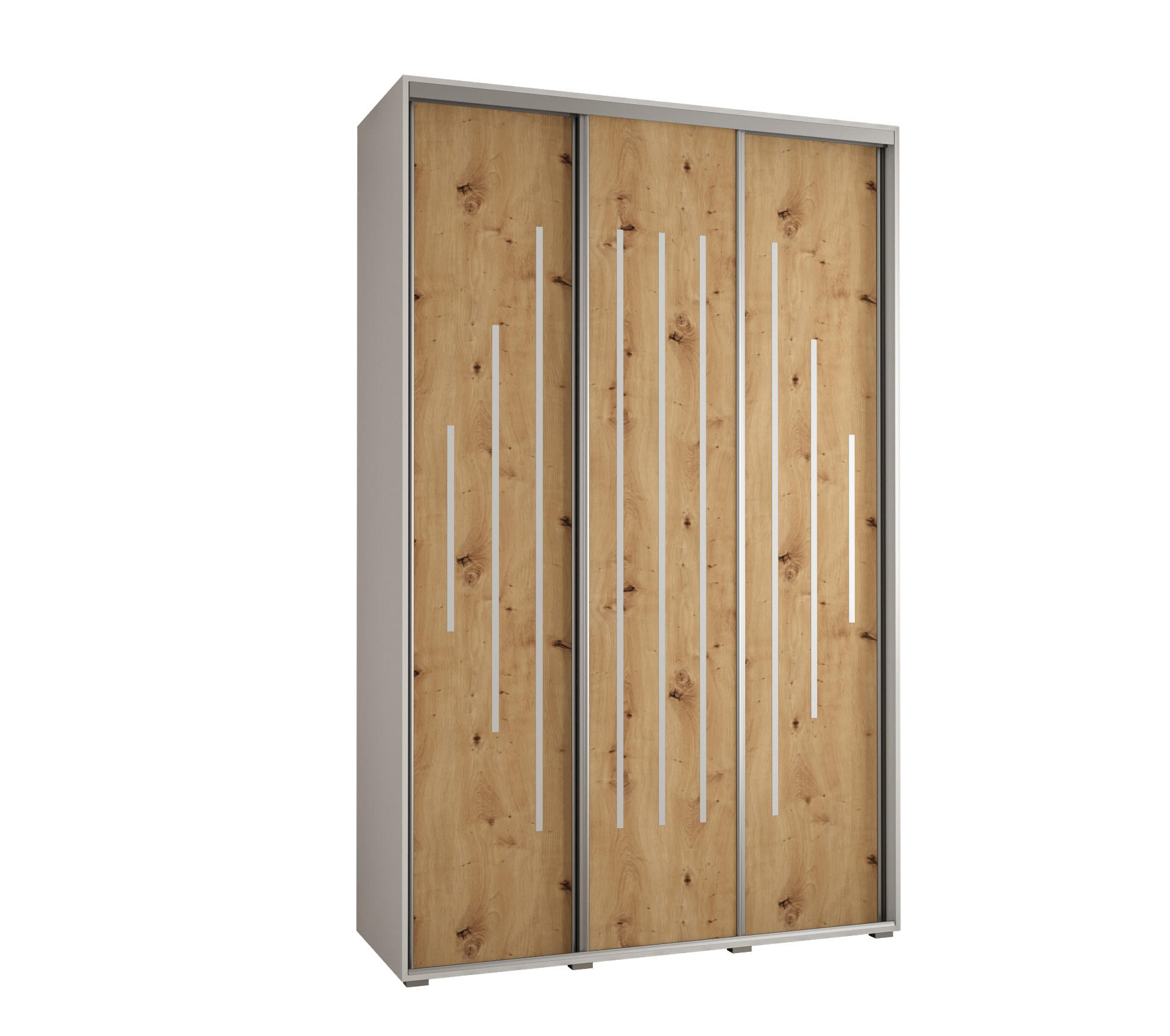 Abiks Möbel Schwebetürenschrank Weiß, Eiche Artisan, Silber 160x235x60 cm