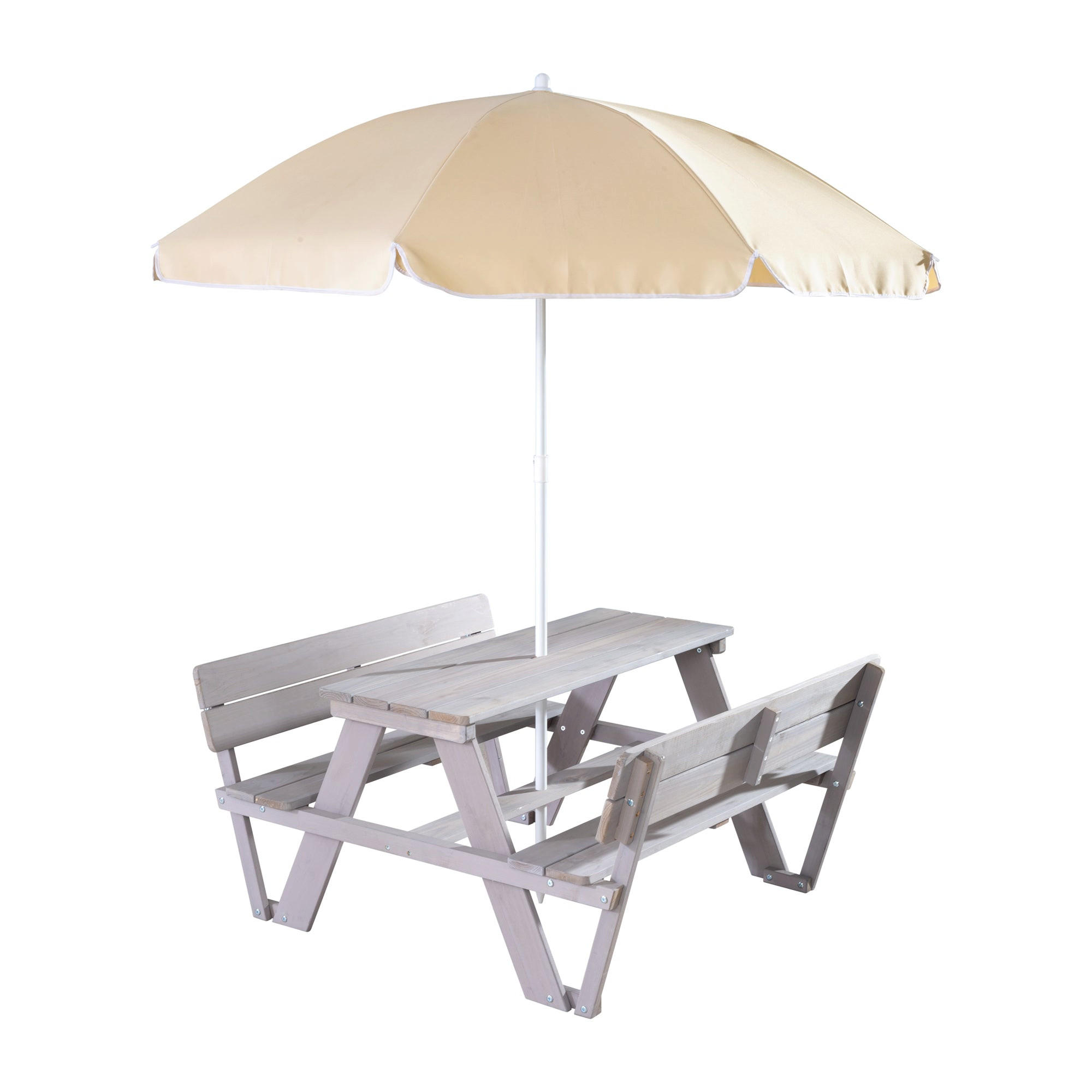 KINDERSITZGRUPPE PICKNICK for 4' Outdoor +, mit Lehne, mit Schirm Set - Hellgrau, Holz - Roba