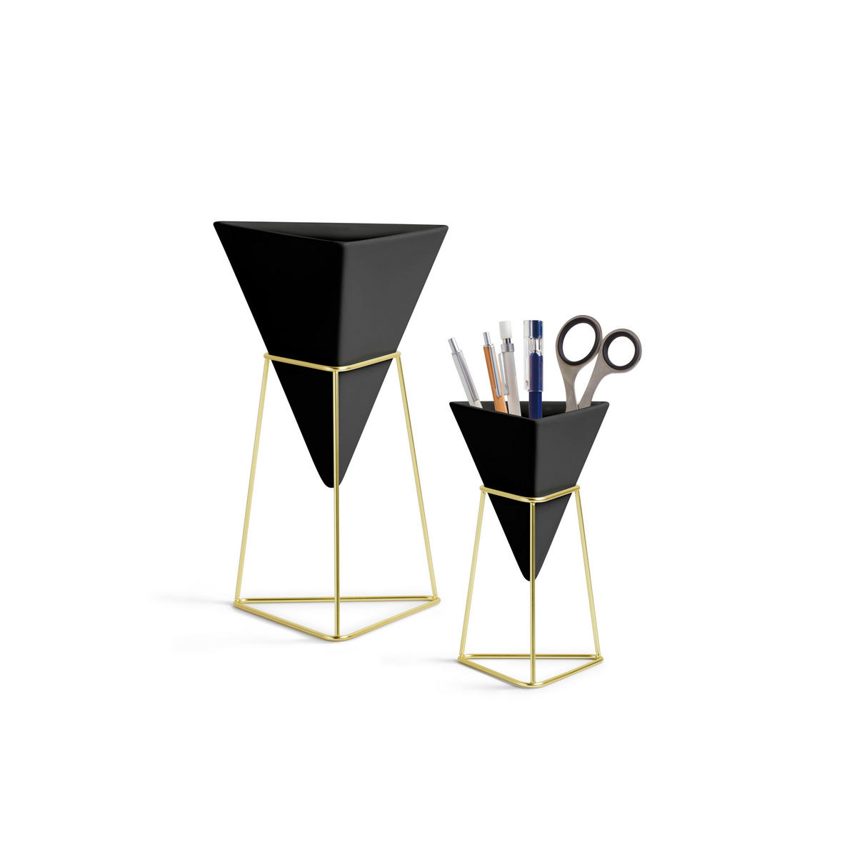 TISCHVASE Trigg, 2er Set, Schwarz/Mattes Messing - Schwarz, Keramik (13.97cm) - Umbra