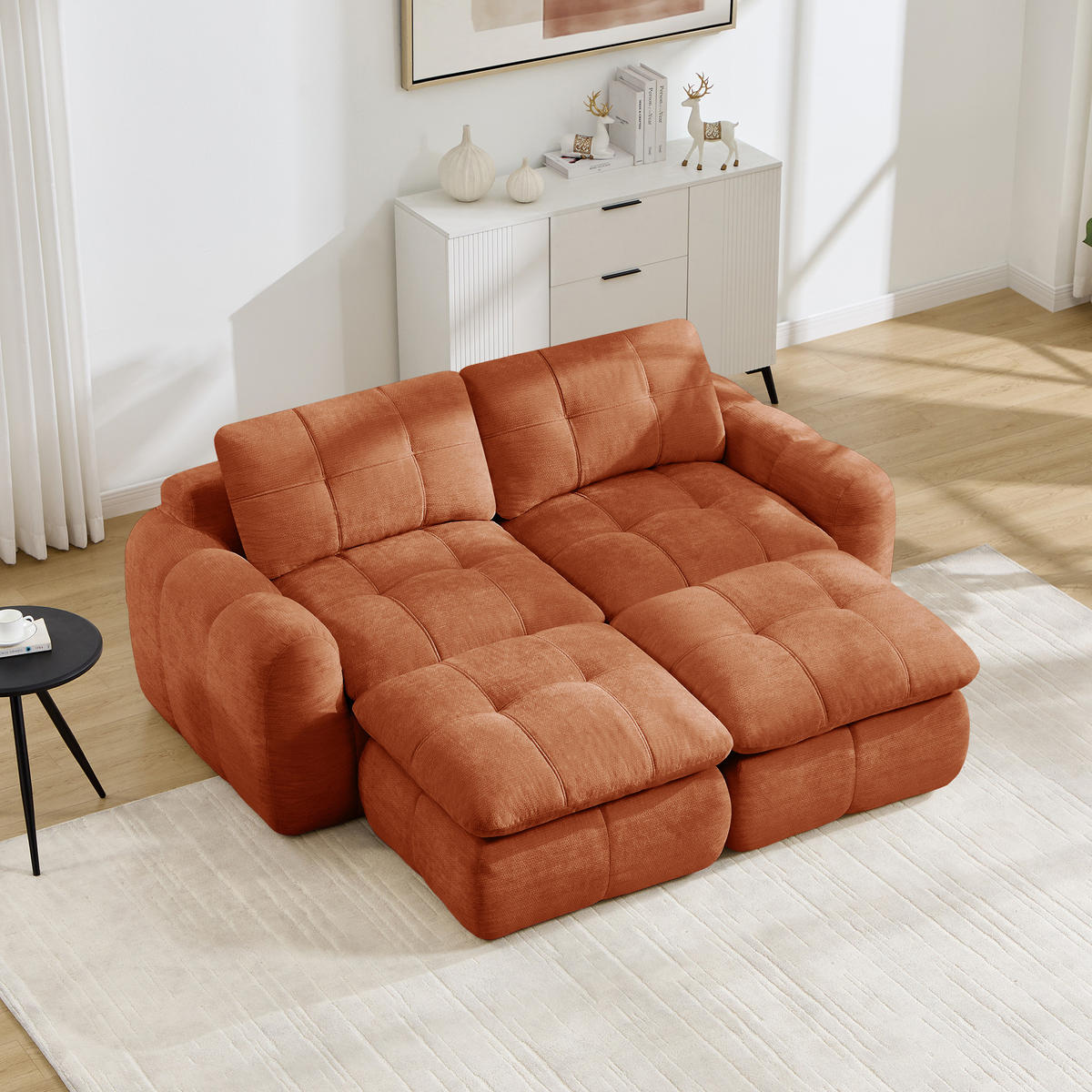 SOFA 194/160/68 cm in Orange aus Chenille mit Ottomane - Orange, Textil (160/68/194cm) - Flora Grace