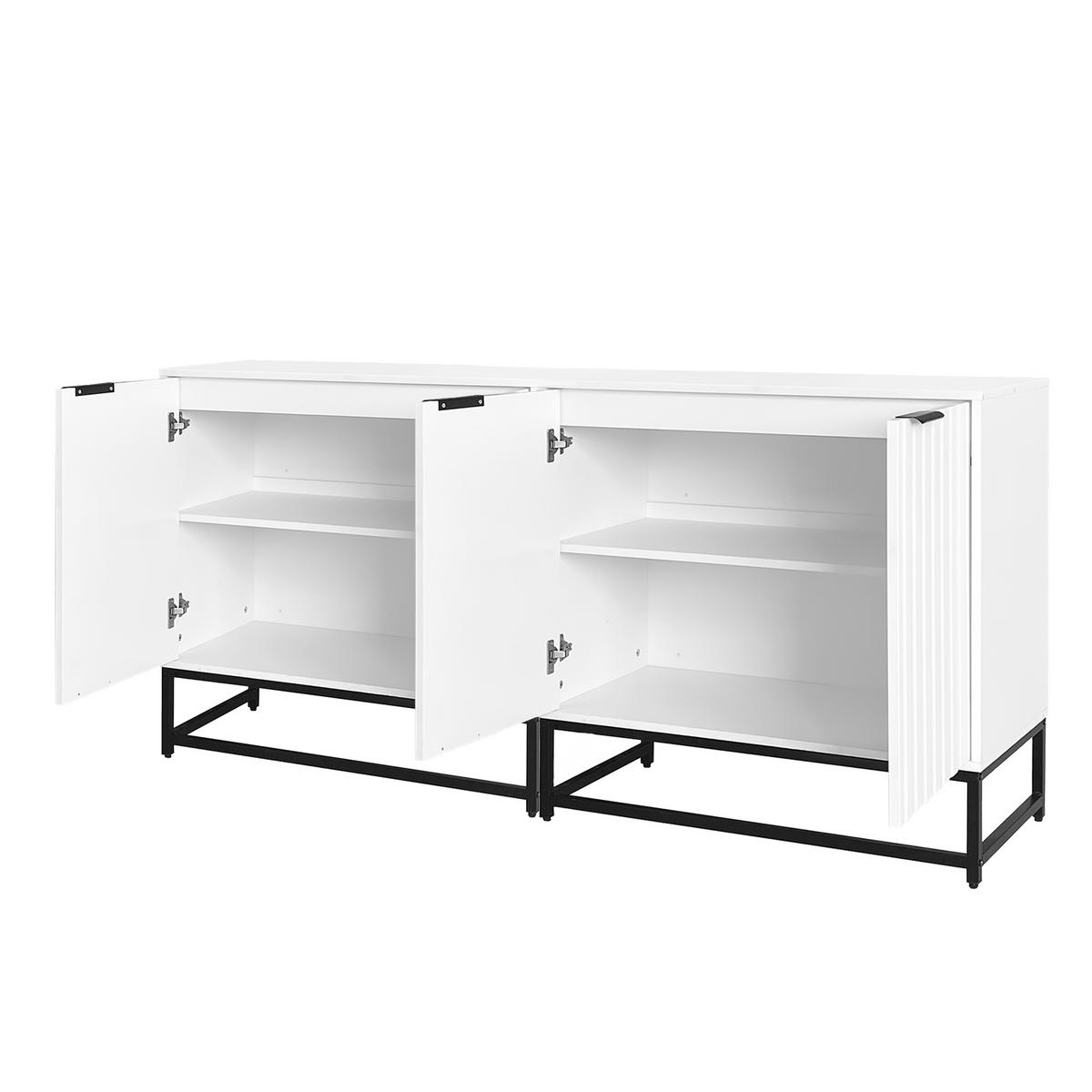 SIDEBOARD in Weiß mit Wellen-Optik Tür und Metallgriffen, 160/40/80 cm, Weiß - Weiß, Holzwerkstoff (160/80/40cm) - Redom